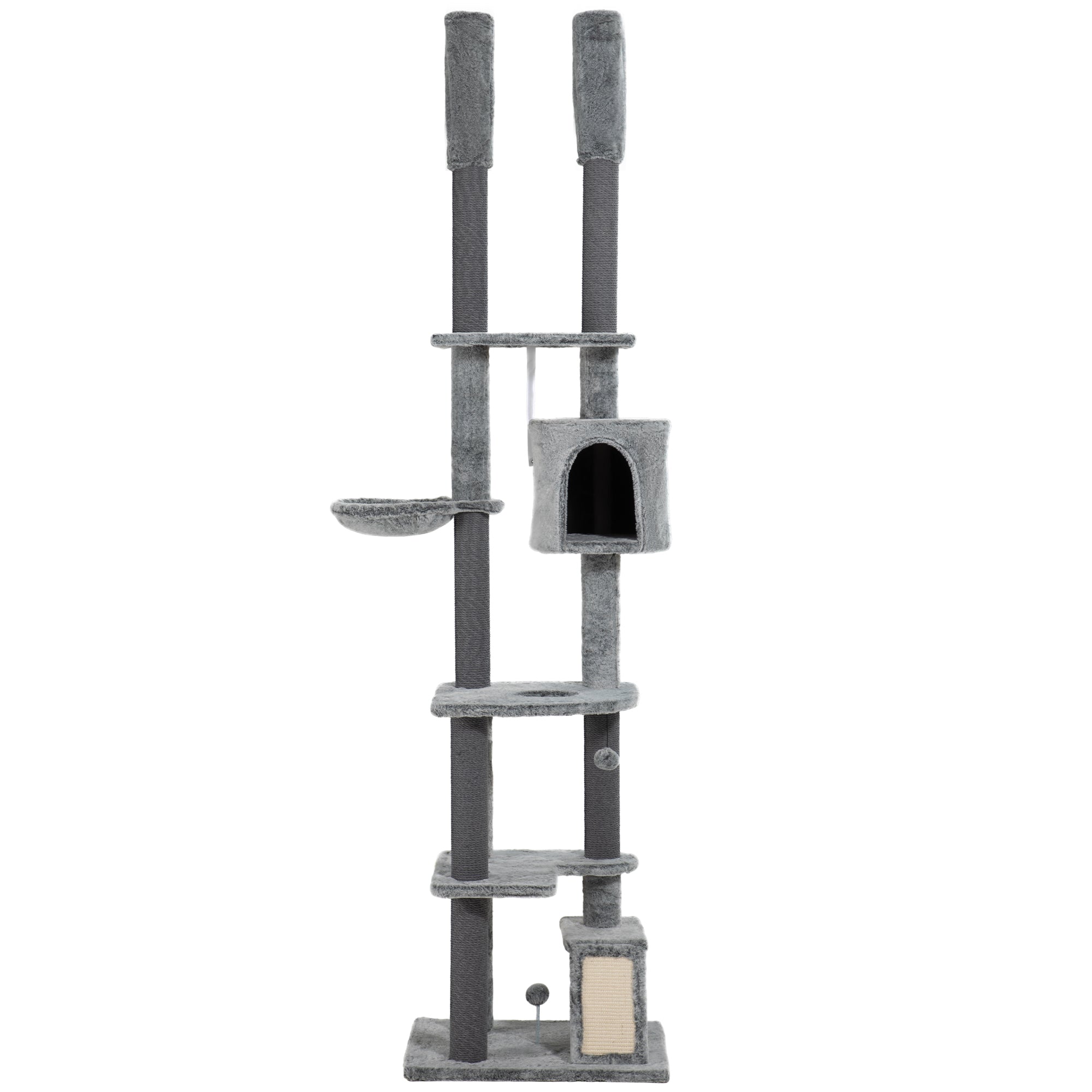 PawHut 225-255cm Height Floor-to-Ceiling Cat Tree Large Cat Tower w/ Cat Scratching Posts, Ramp, Condo - North Peak Garden Furniture