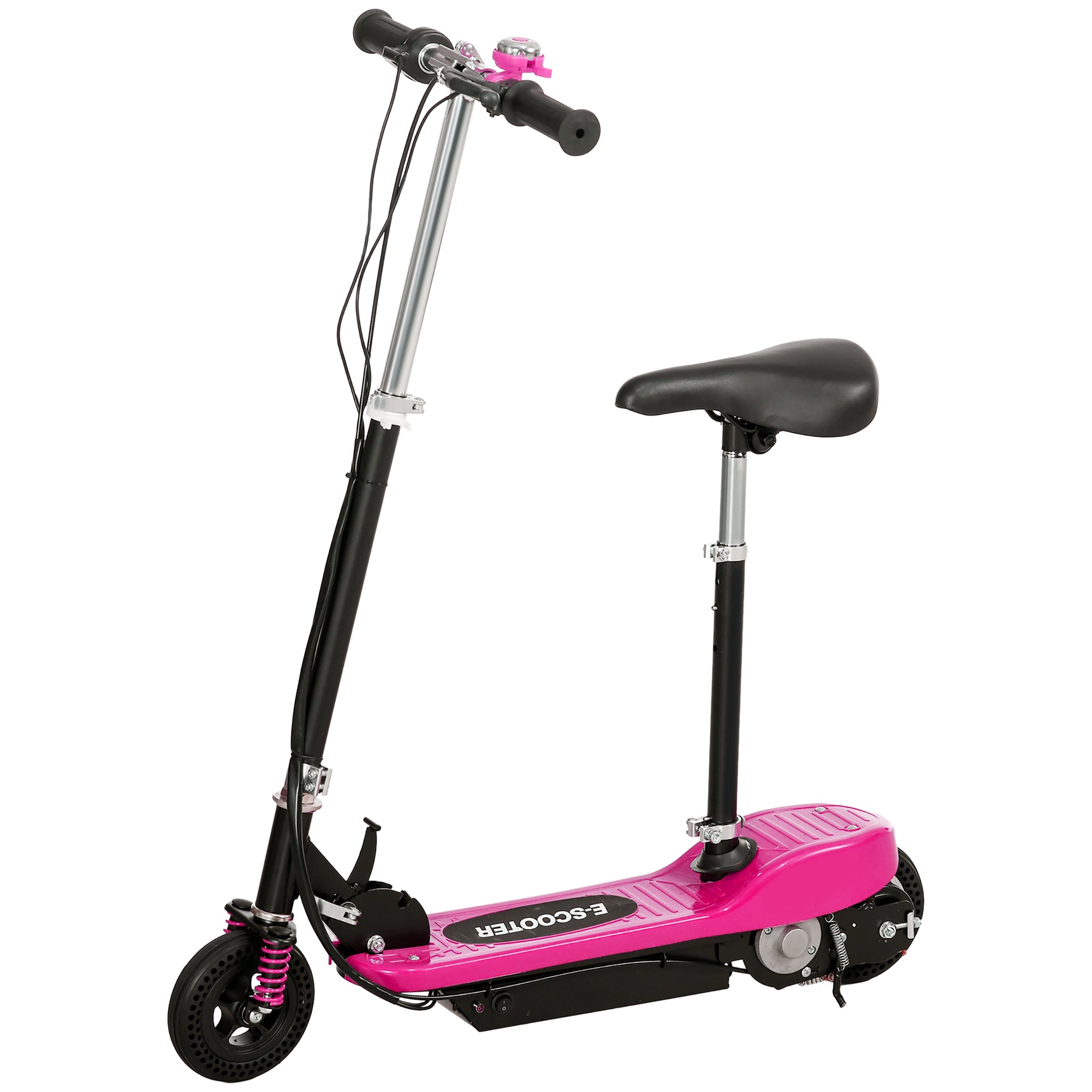 HOMCOM Steel Ride on Powered Scooter, Folding E-Scooter with Warning Bell, 15km/h Maximum Speed, for 6-14 Years Old, Pink