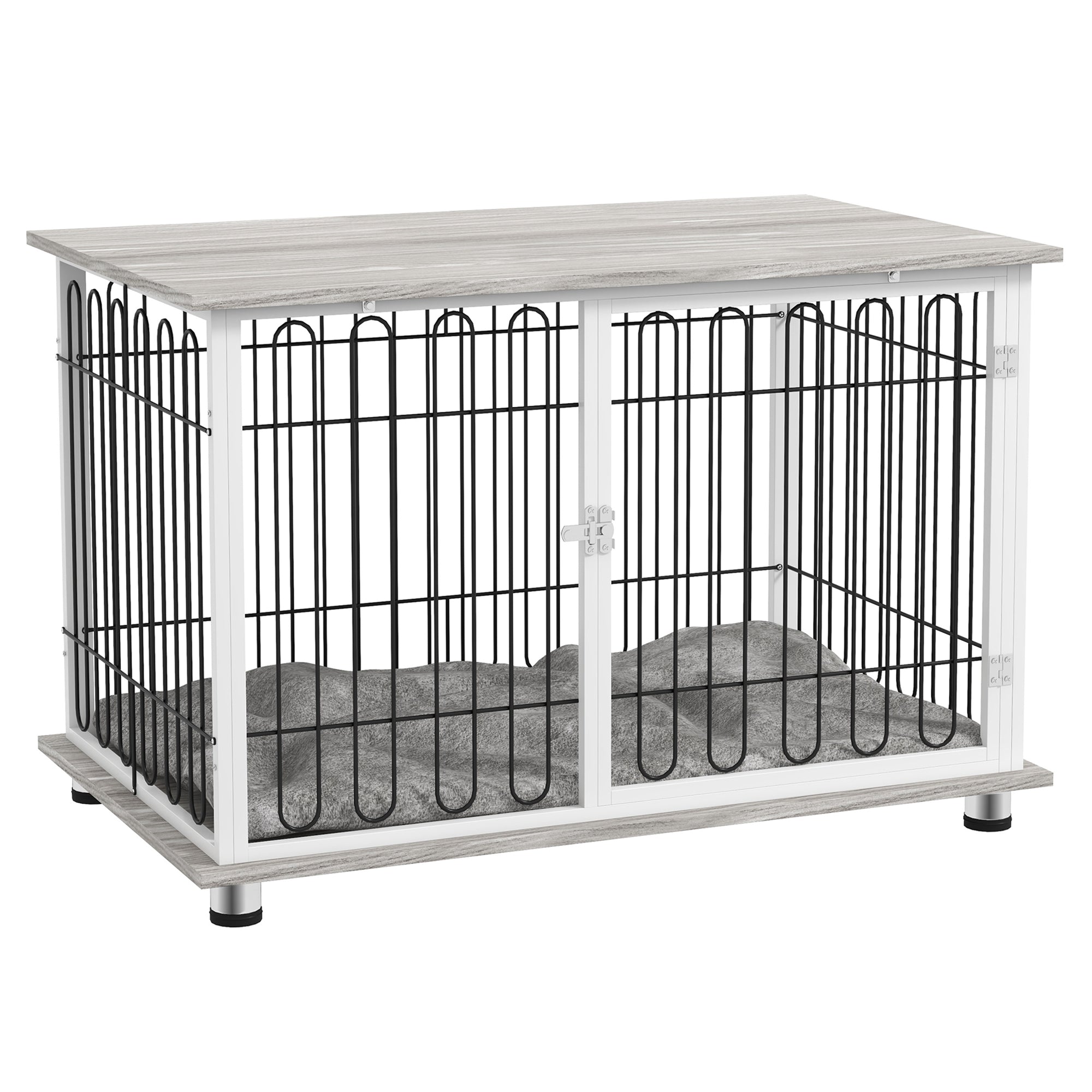 PawHut Indoor Dog Crate Furniture, Side End Table, with Soft Washable Cushion, Lockable Doors, for Large Dogs - North Peak Garden Furniture