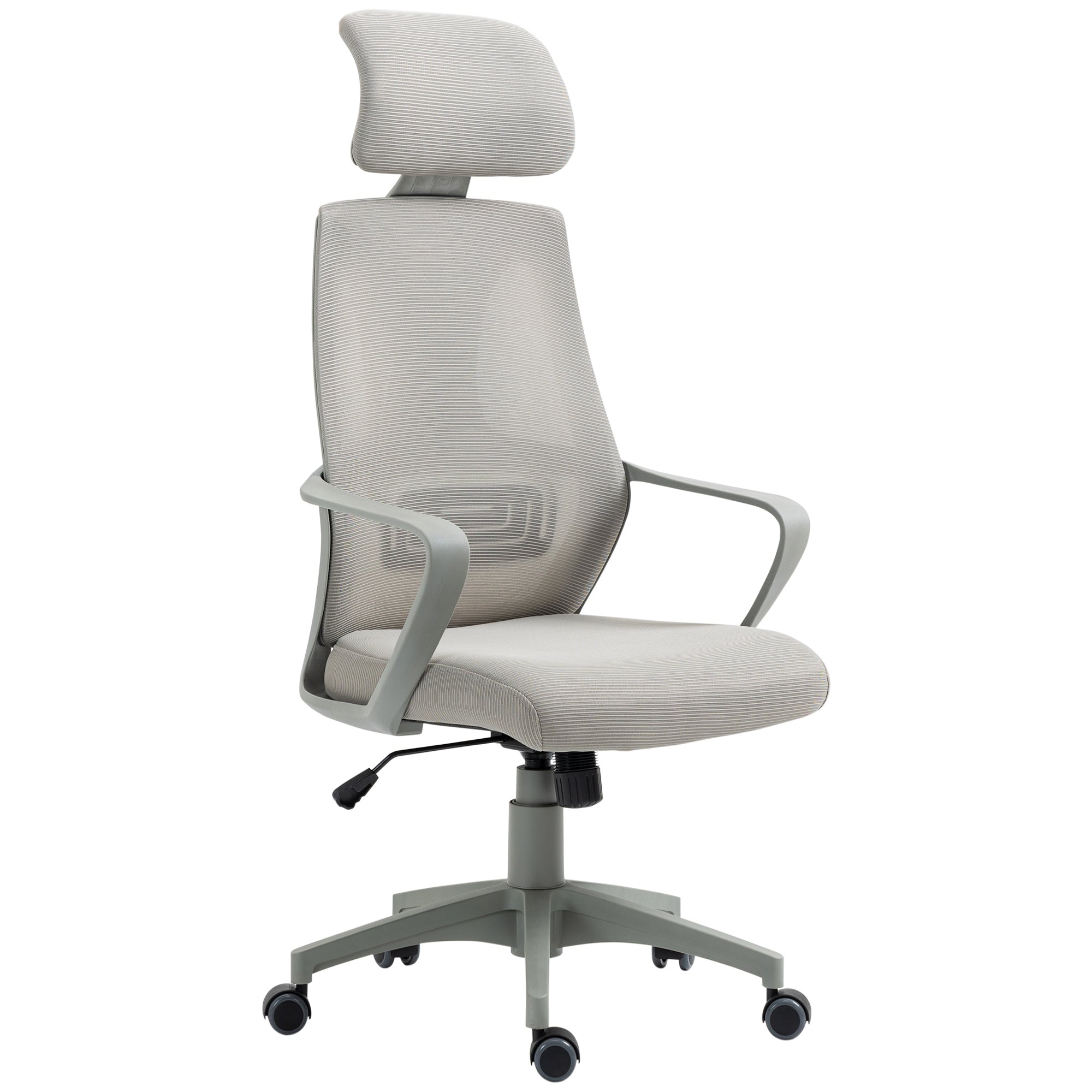 Vinsetto Ergonomic Office Chair, High Back Computer Chair, Mesh Desk Chair with Lumbar Support, Headrest, Wheel, Adjustable Height, Grey - North Peak Garden Furniture