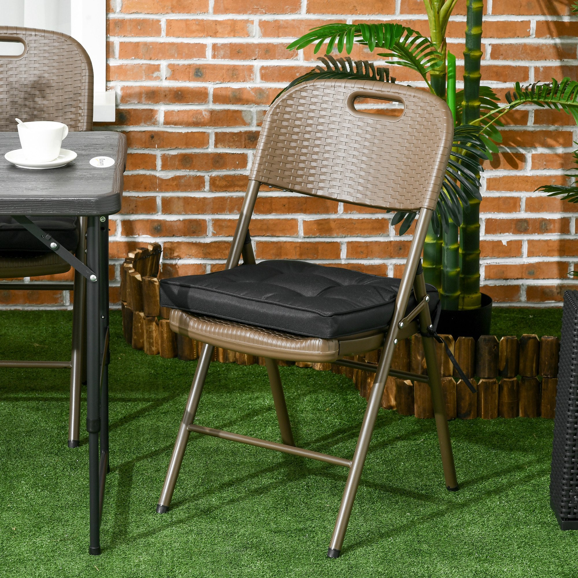 Outsunny Set of 4 Garden Seat Cushion with Ties, 42 x 42cm Replacement Dining Chair Seat Pad, Black - North Peak Garden Furniture