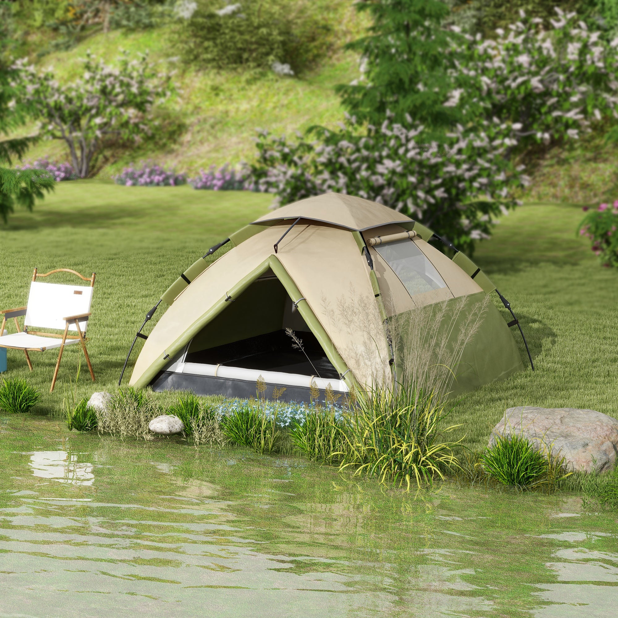 Outsunny Two-Man One Room Camping Tent, with Accessories - Dark Green - North Peak Garden Furniture