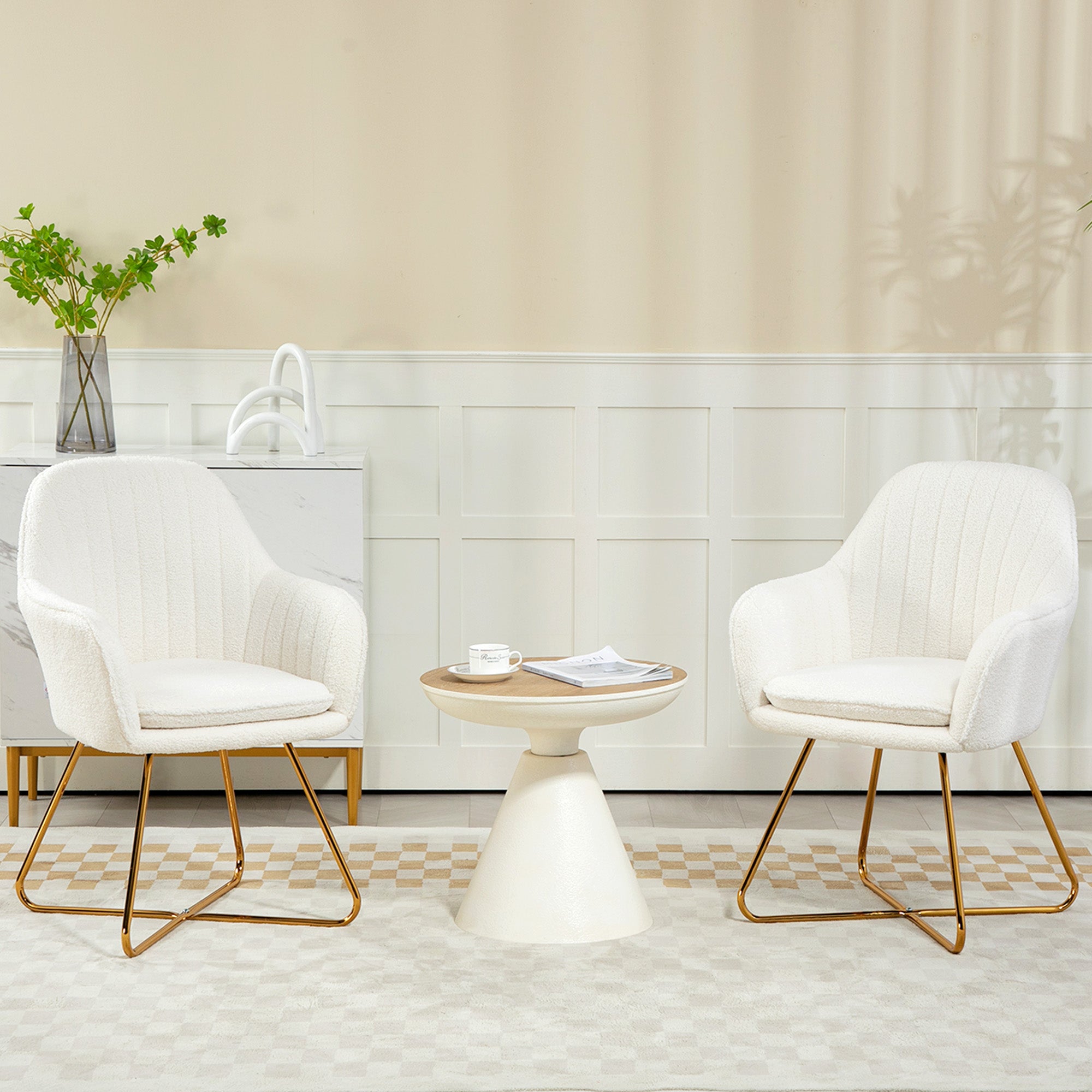 HOMCOM Set of Two Sherpa Fleece Dining Chairs - Cream - North Peak Garden Furniture