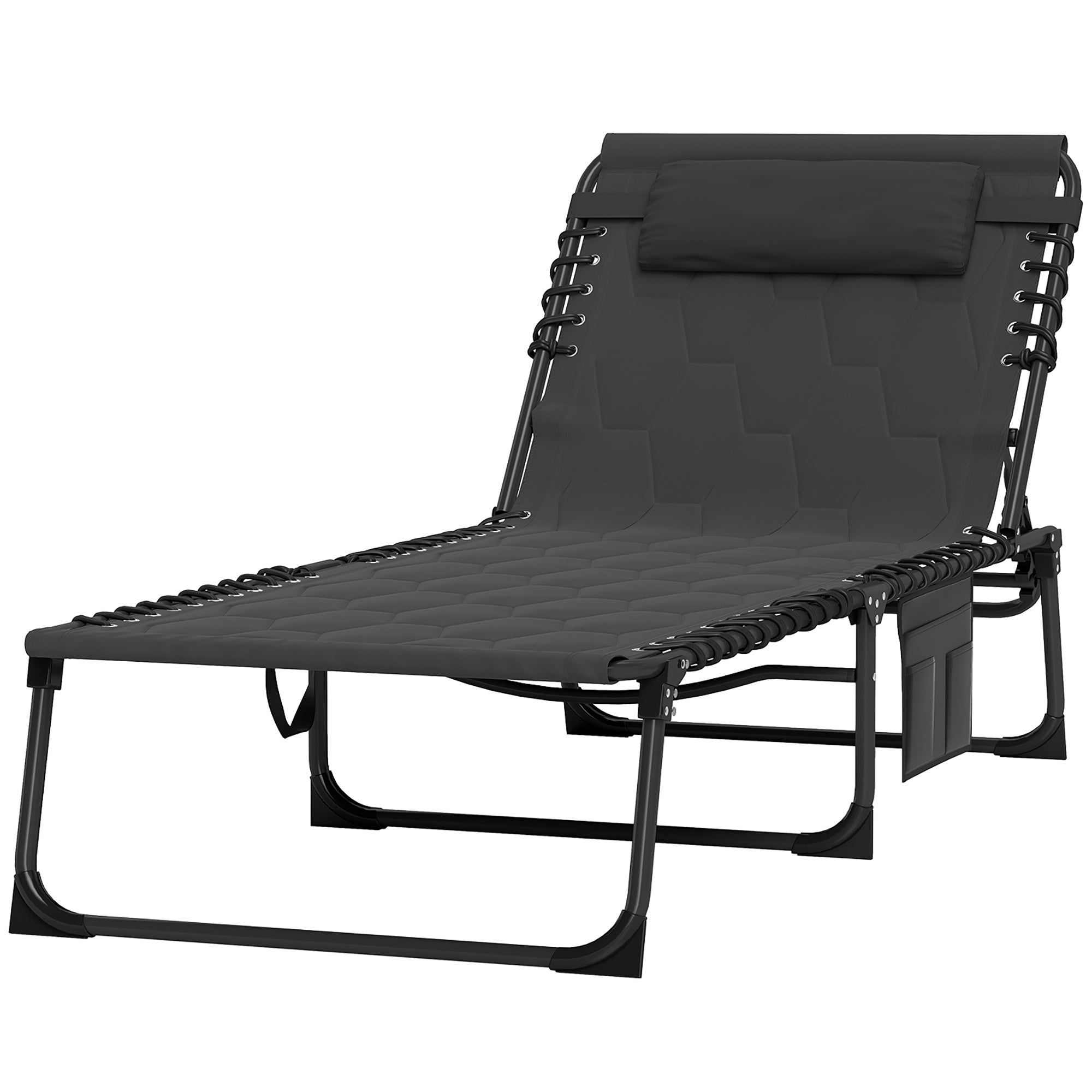 Outsunny Padded Sun Lounger, with Five-Position Reclining Back - Black - North Peak Garden Furniture