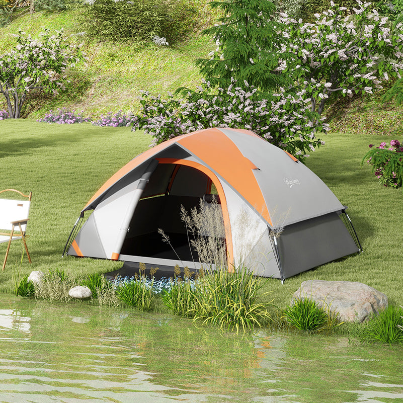 Outsunny Two Man Single Room Dome Tent, with Accessories - Orange/Grey - North Peak Garden Furniture