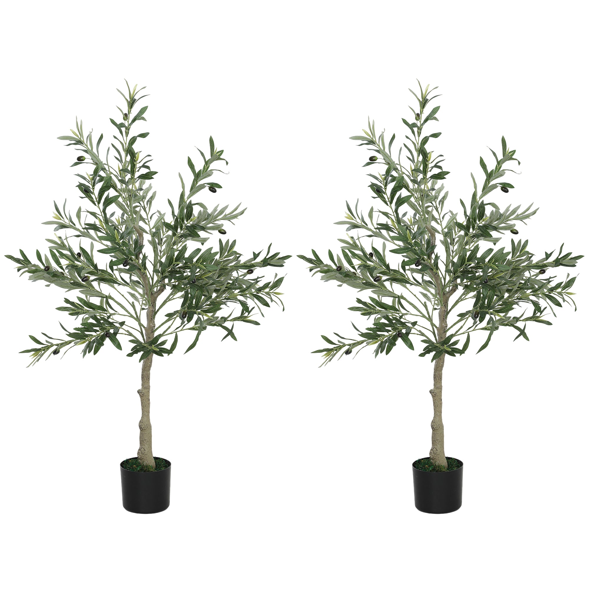 HOMCOM Set of 2 4ft/ 120cm Decorative Artificial Plant, Silk Olive Tree with 450 Leaves and 20 Olive Fruits in Pot, Fake Plant for Home, Office, Living Room, Indoor Decor