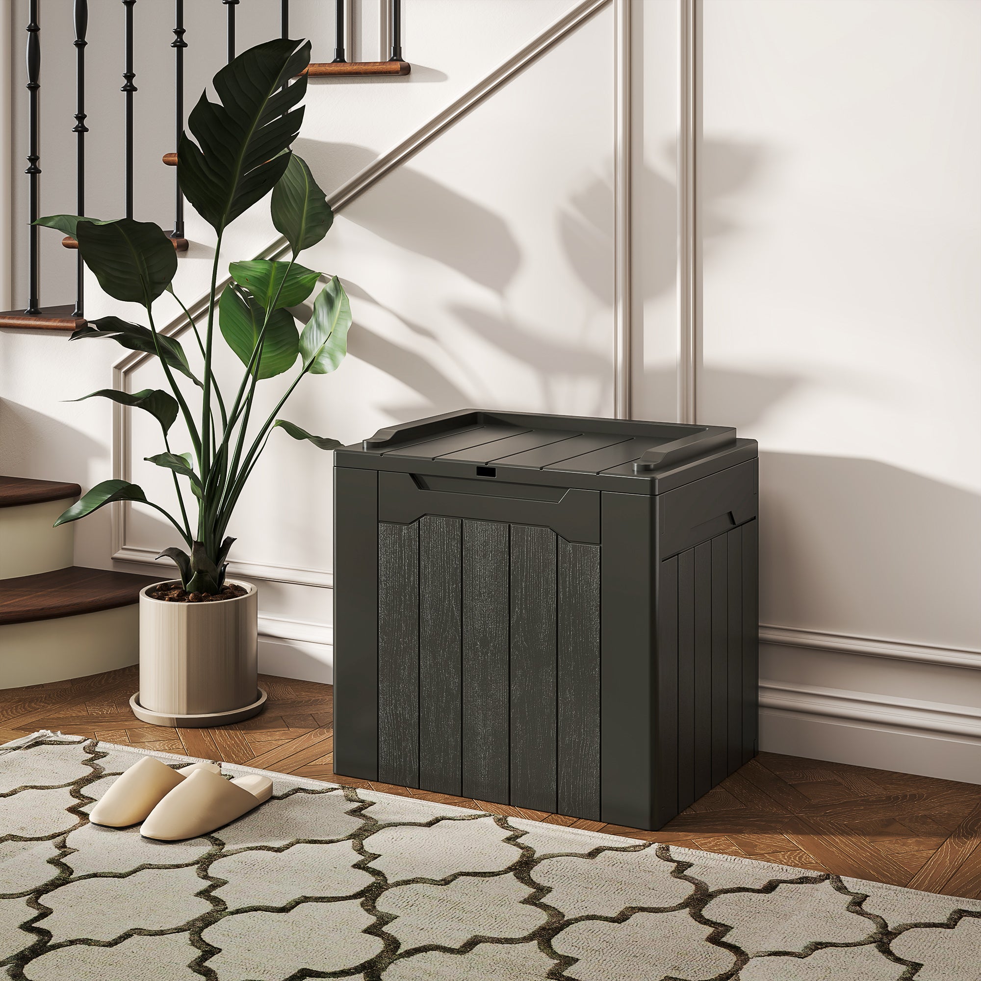 HOMCOM 107 L Plastic Storage Chest with Lid - Charcoal Grey - North Peak Garden Furniture