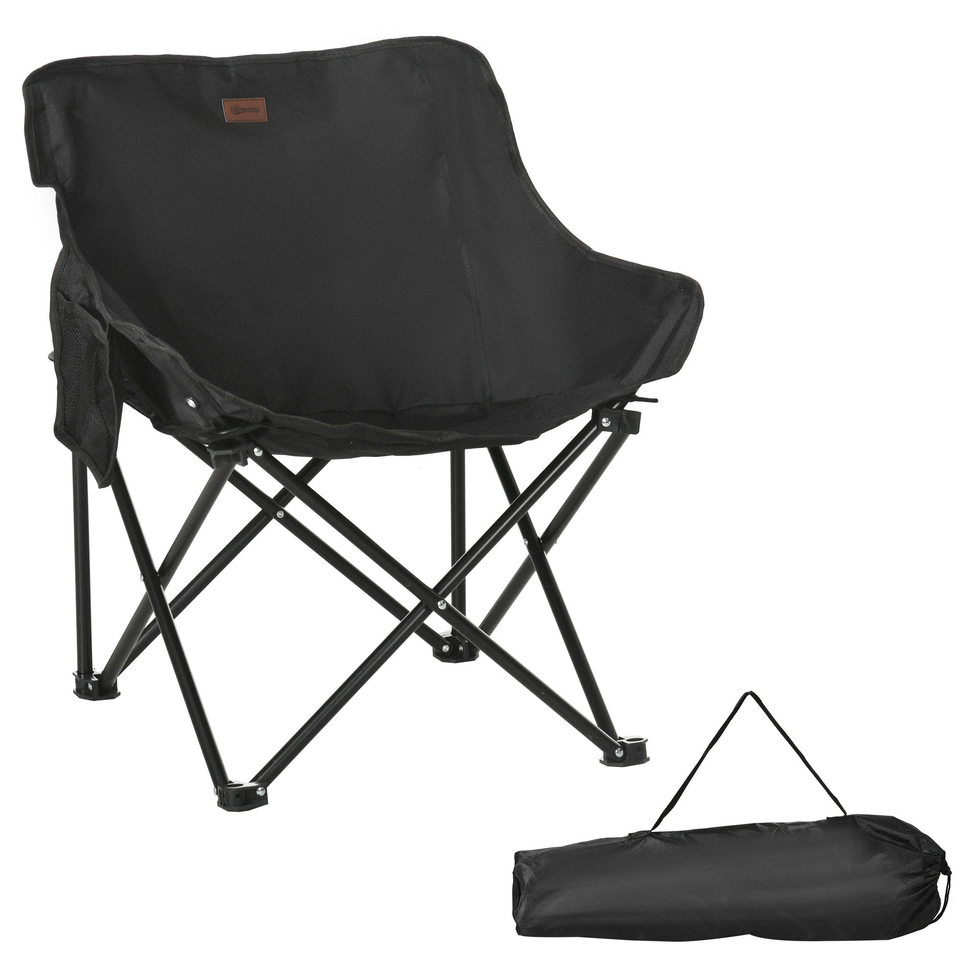 Outsunny Camping Chair, Lightweight Folding Chair with Carrying Bag and Storage Pocket, Perfect for Festivals, Fishing, Beach and Hiking, Black - North Peak Garden Furniture