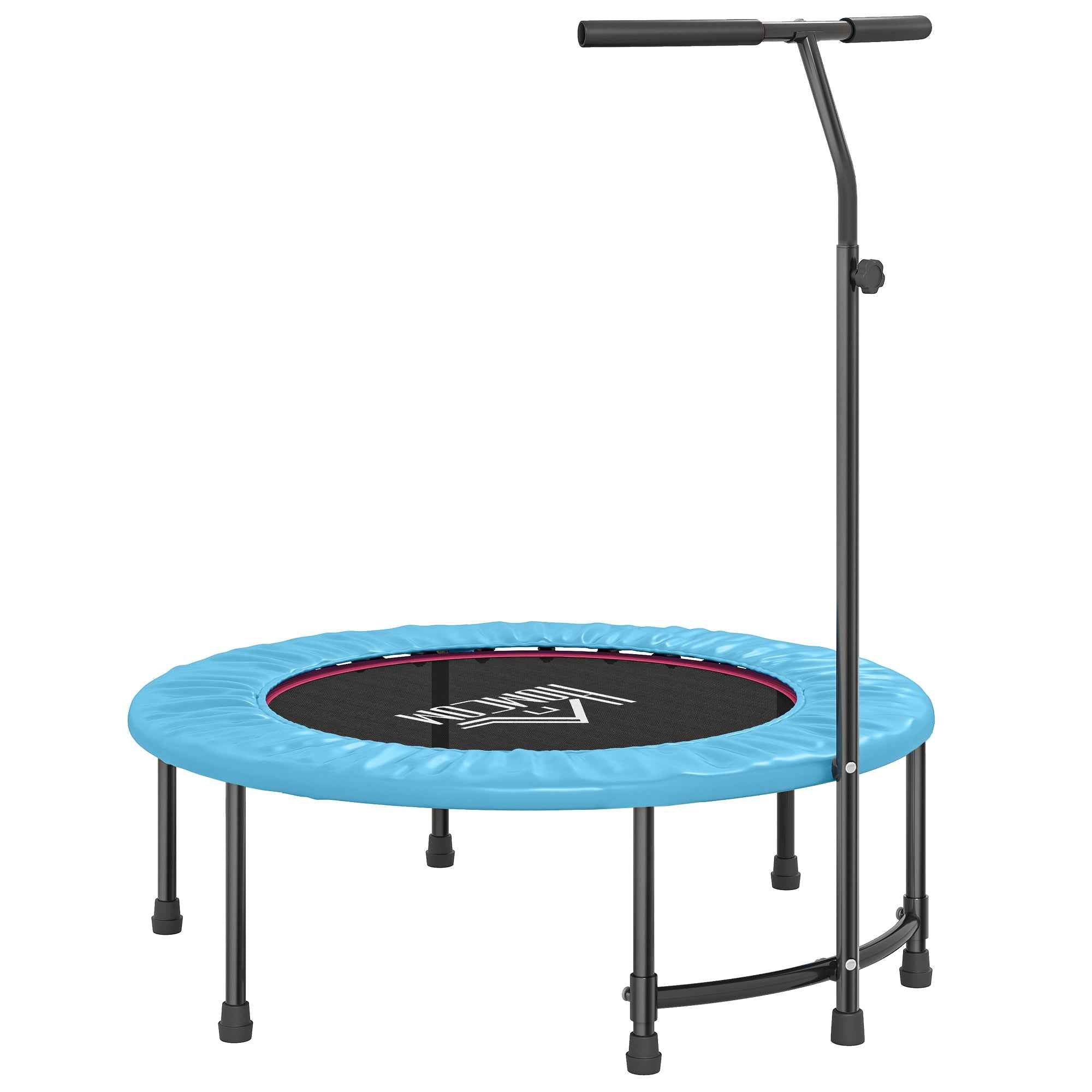 HOMCOM 40'' Fitness Trampoline with Adjustable Handle, Rebounder Trampoline Mini Jumper for Indoor Exercise Workout, Support Up to 100kg, Blue