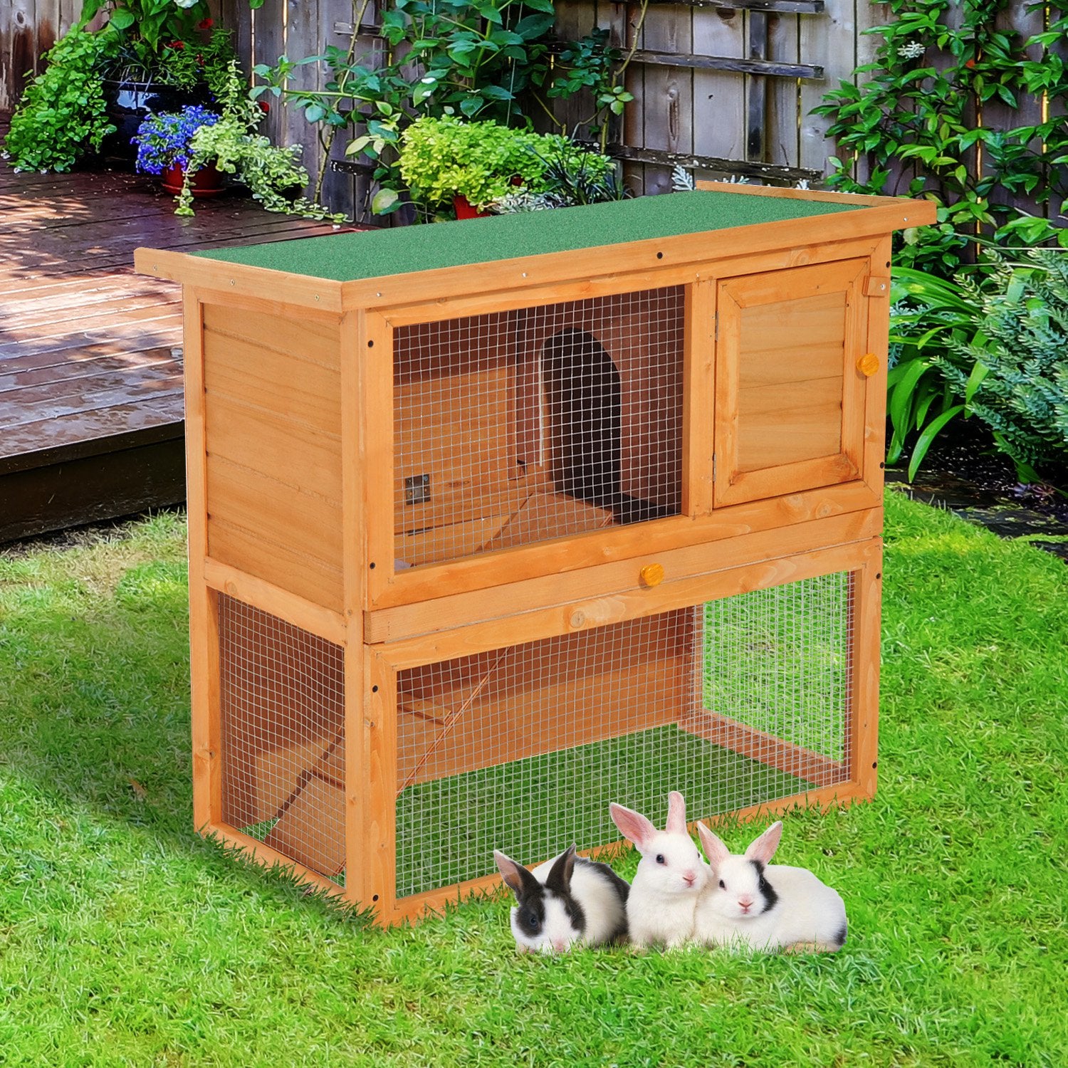 Pawhut Wooden 90cm 2 Tiers Guinea Pigs Hutches - North Peak Garden Furniture