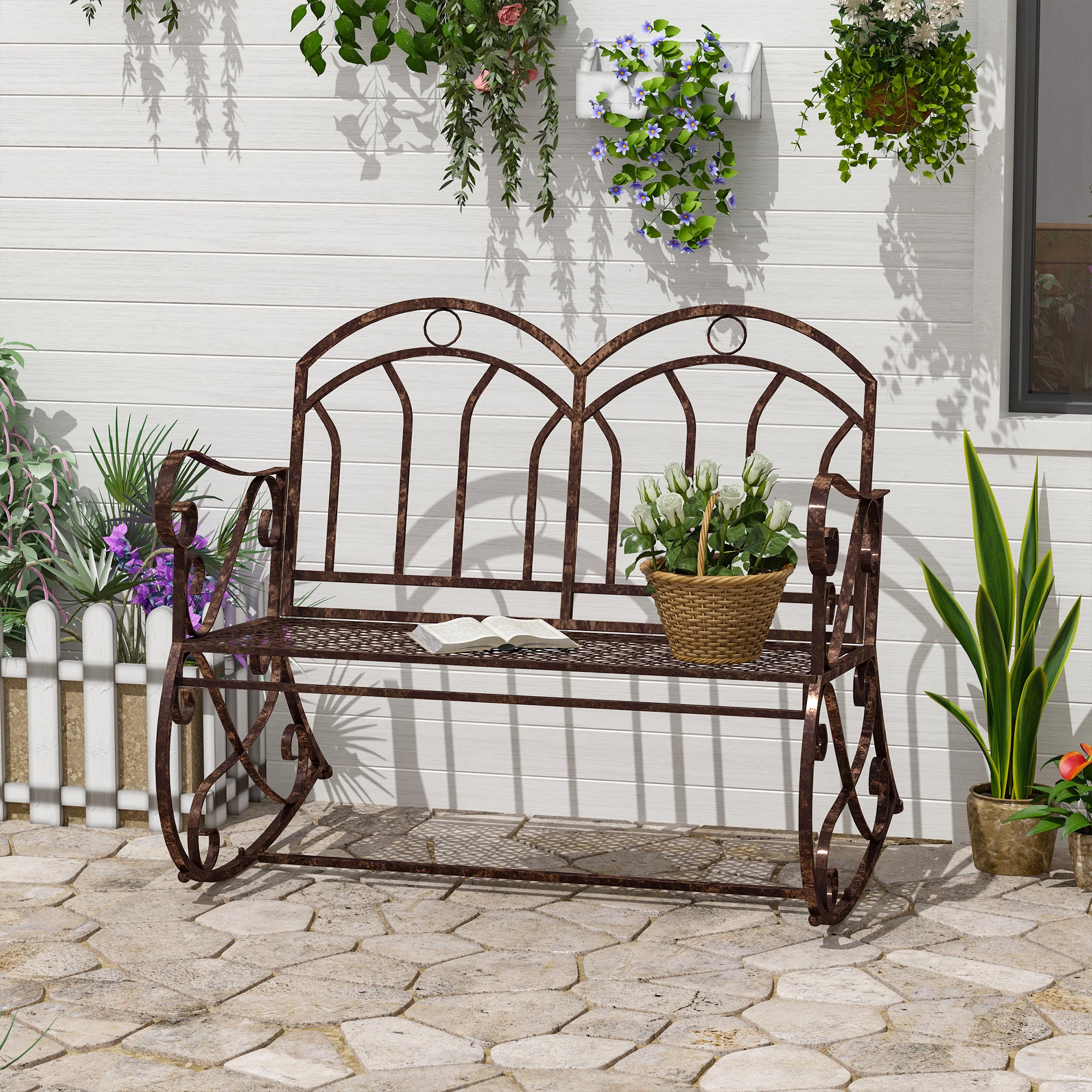Outdoor Iron Rocking Chair-Bronze Red - North Peak Garden Furniture