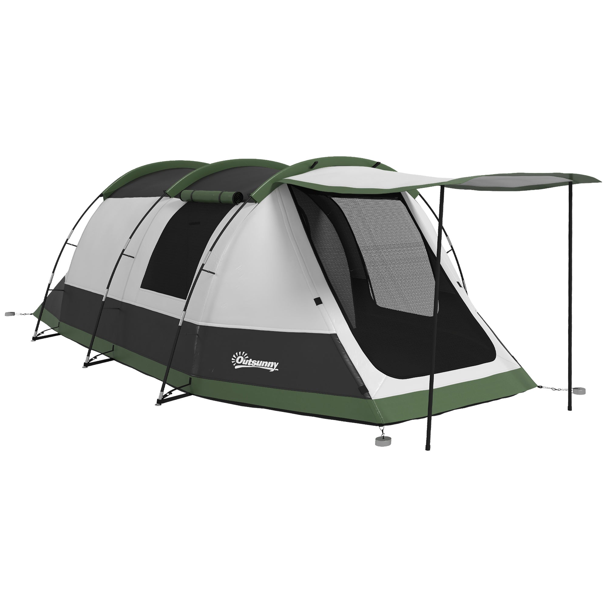 Outsunny Three-Man Camping Tent, with Two Rooms and Porch - Green - North Peak Garden Furniture