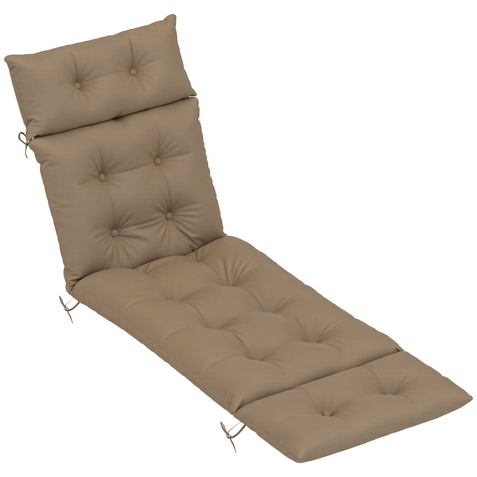 Outsunny Sun Lounger Cushion Only, 190x56x10cm Garden Lounge Chair Cushion, UPF20+ 220gsm Fabric, Thick Sunbed Replacement Cushion with 6 Ties, Khaki - North Peak Garden Furniture