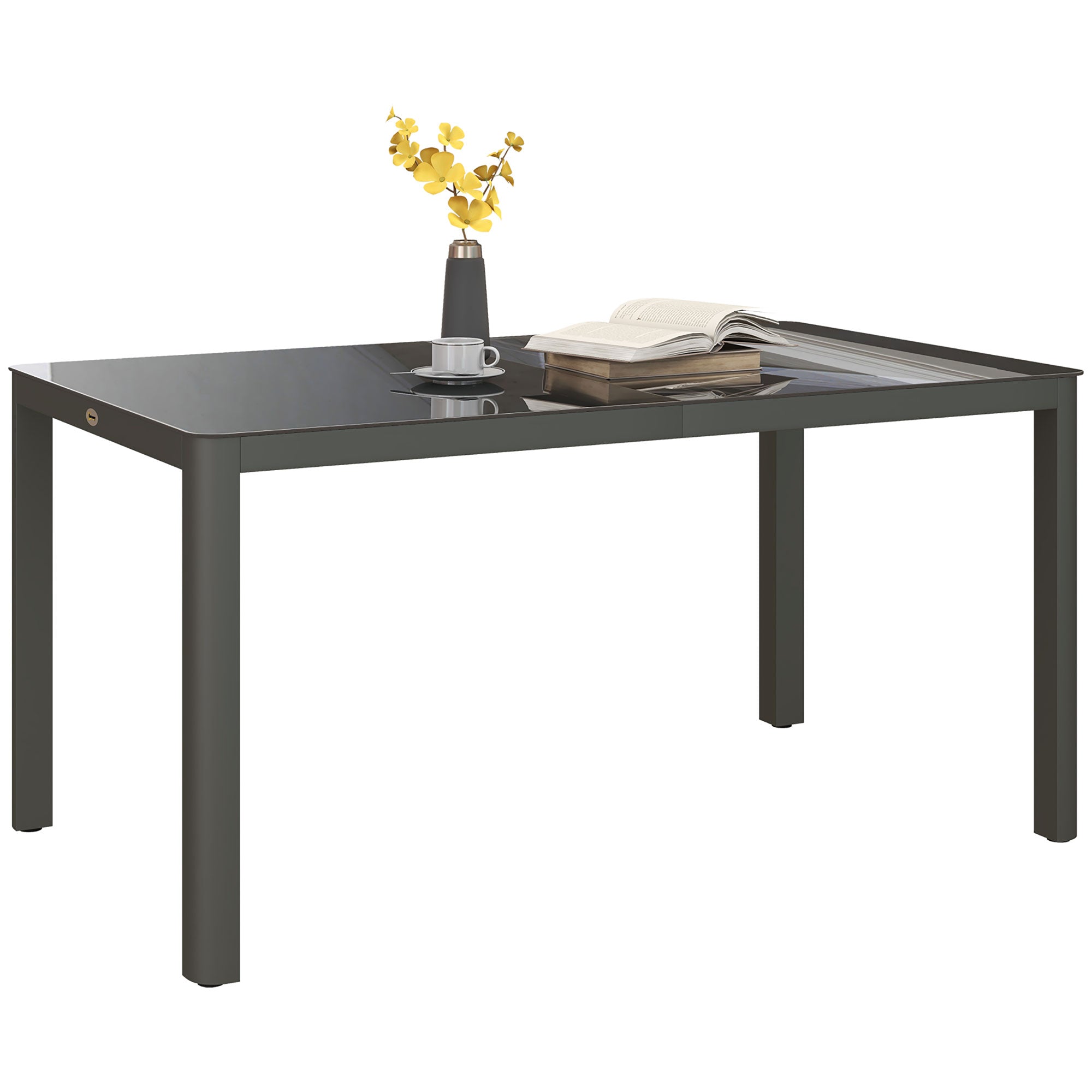 Outsunny 150cm x 88cm Aluminium Table, with Glass Tabletop - Grey - North Peak Garden Furniture