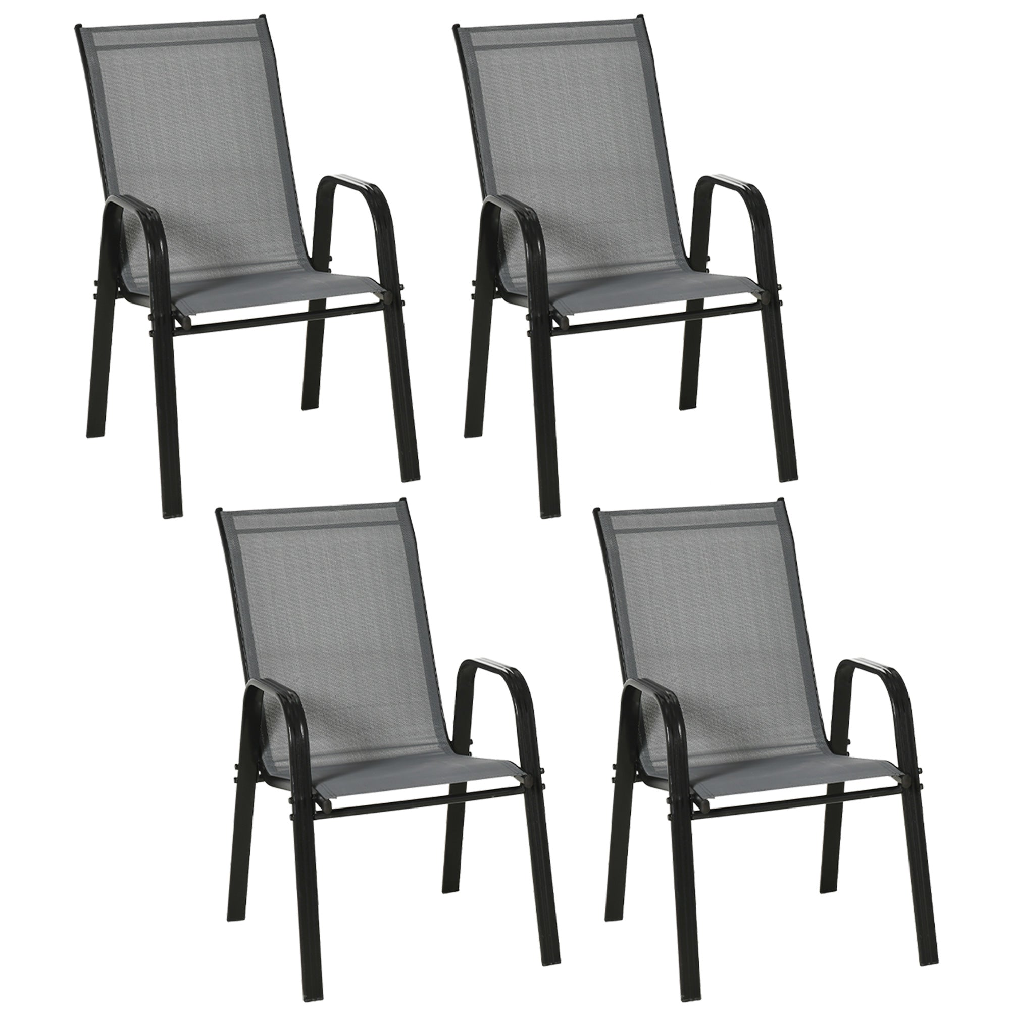 Outsunny Set of Four Stackable Mesh Seat Chairs - Dark Grey