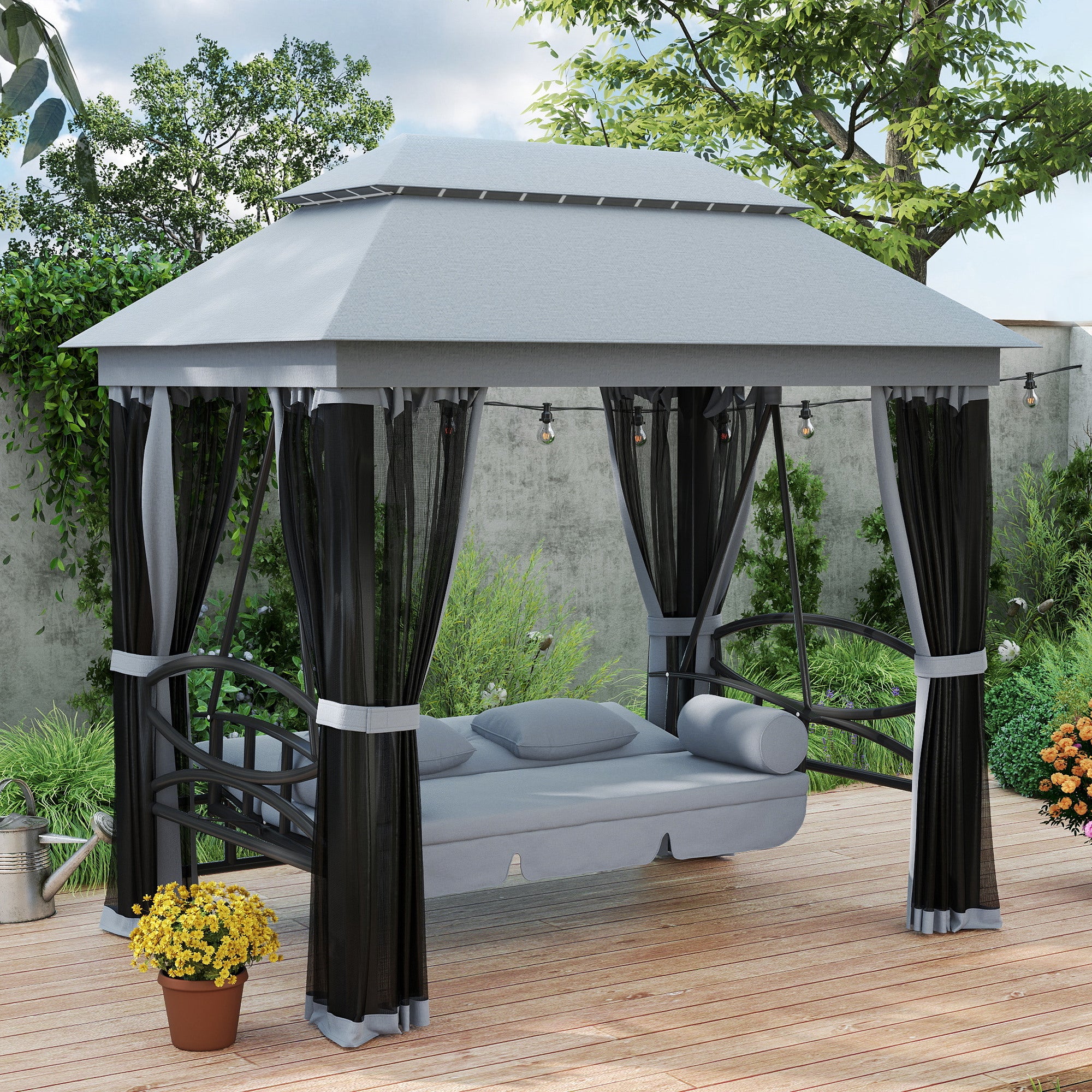 Outsunny 3 Seater Swing Chair Hammock Gazebo Lounger Cushioned Seat Waterproof Grey