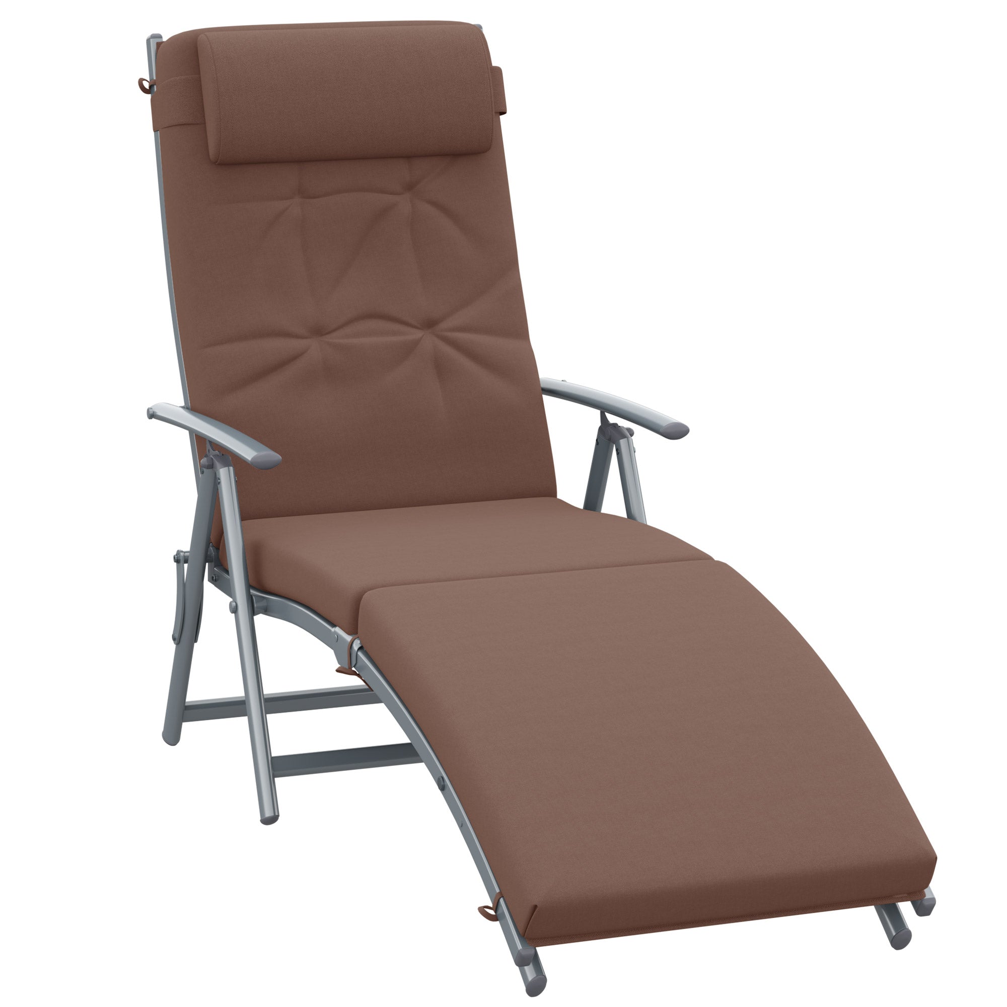 Outsunny Sun Lounger Steel Frame Outdoor Folding Chaise Texteline Lounge Chair Recliner with Headrest & 7 Levels Adjustable Backrest, Brown - North Peak Garden Furniture