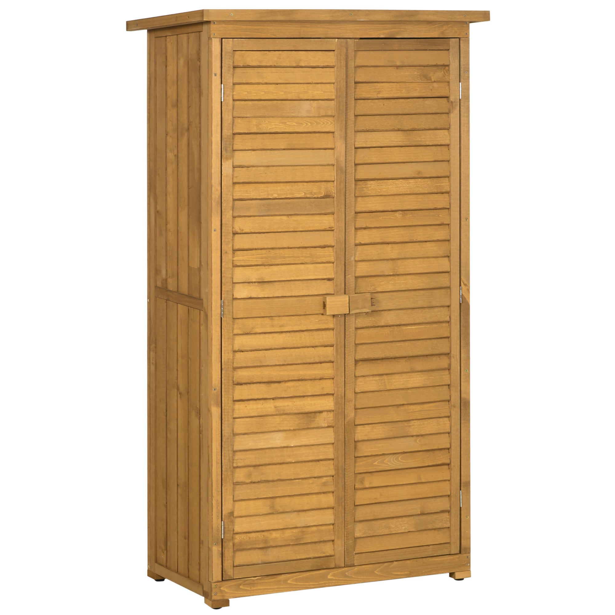 Outsunny Wooden Garden Storage Shed, Compact Utility Sentry Unit, 3-Tier Shelves Tool Cabinet Organizer with Asphalt Roof and Shutter Design, 87cm x 47cm x 160cm - North Peak Garden Furniture