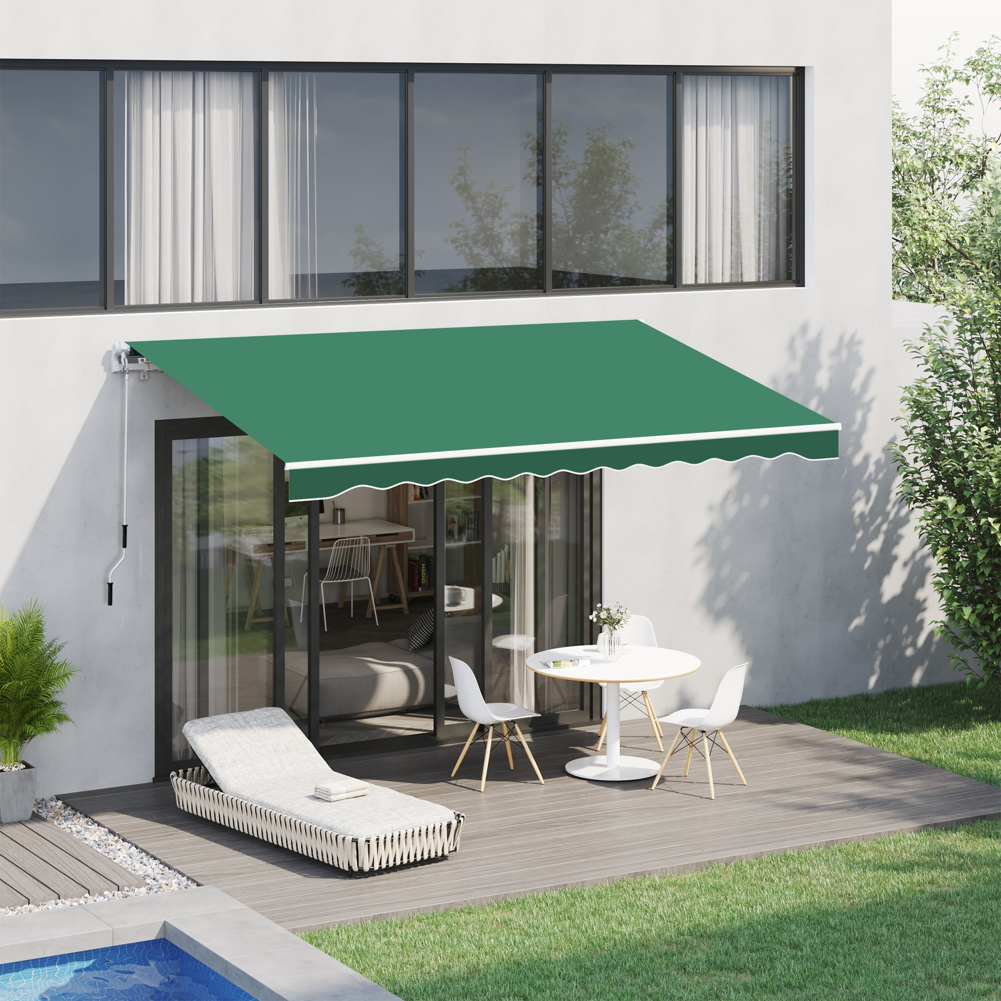 Outsunny Manual Retractable Awning, size (4m x3m)-Green - North Peak Garden Furniture