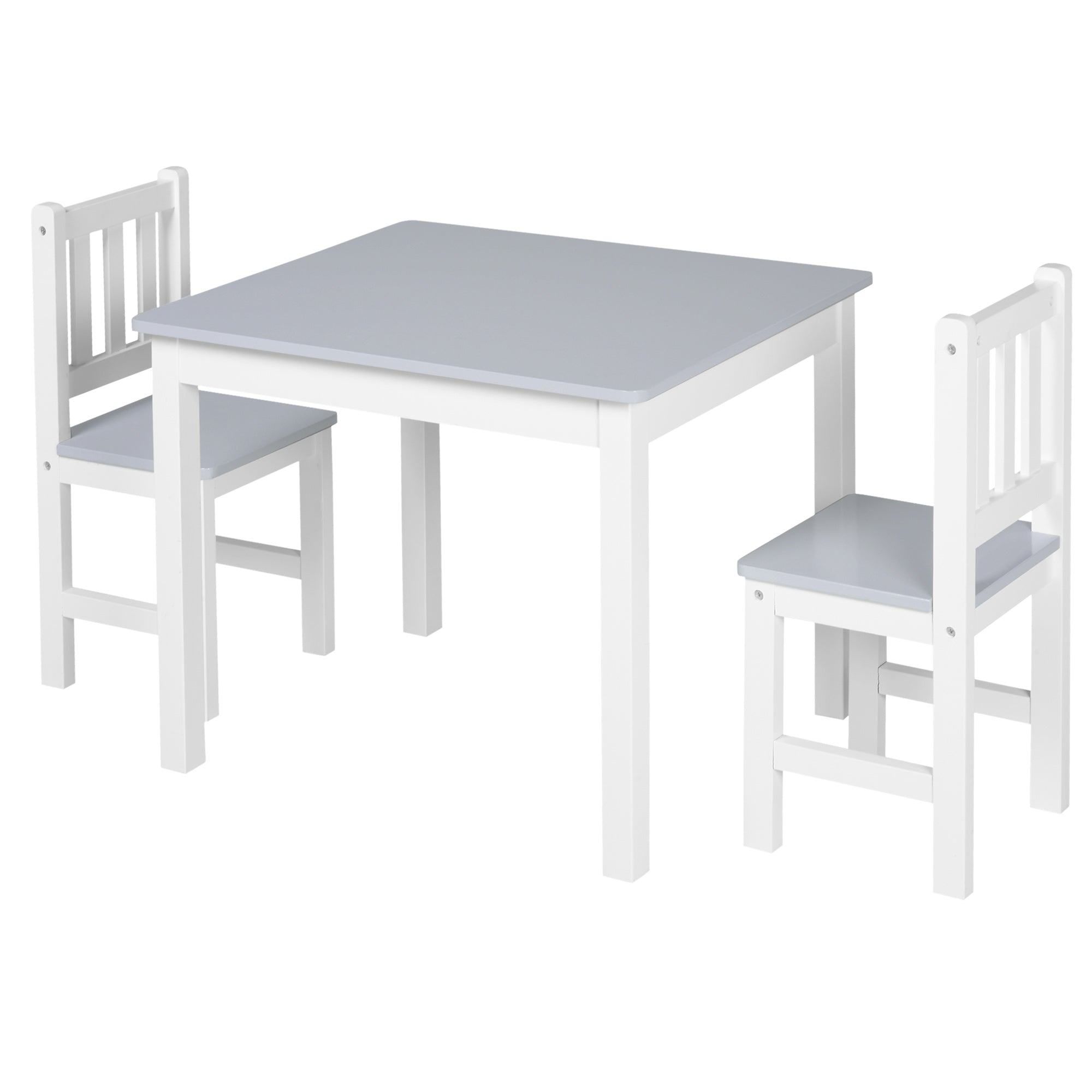 HOMCOM Kids Table and Chair Set 3 Pieces Toddler Preschoolers Desk with 2 Chairs for Indoor Study Rest Snack Time Grey - North Peak Garden Furniture