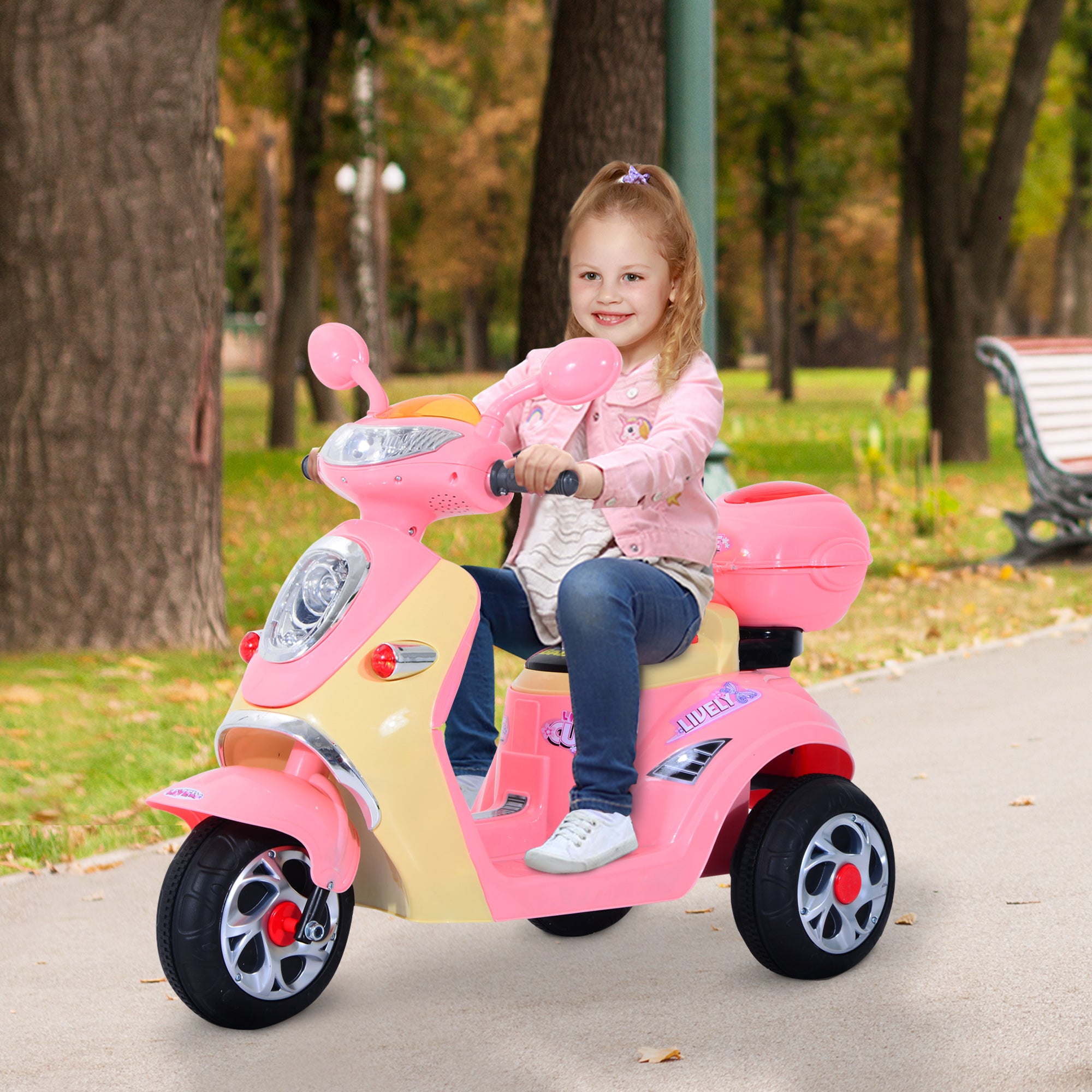 HOMCOM Kids Electric Ride On Toy Car 6V Electric Motorbike with Chargeable Battery Headlight and Music for 3-5 Years - Pink - North Peak Garden Furniture