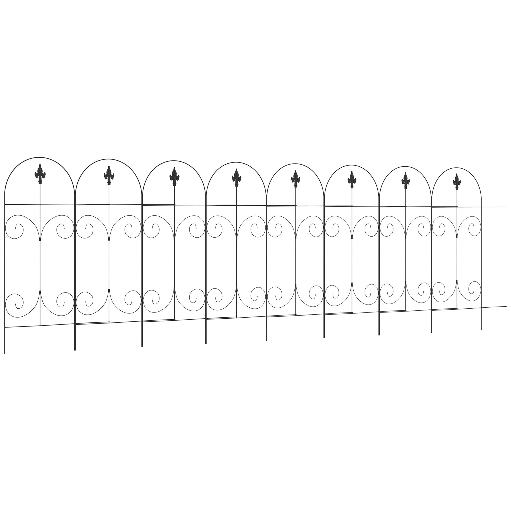 Outsunny Decorative Garden Fencing, 8PCs 44in x 12.5ft Outdoor Picket Fence Panels, Rustproof Metal Wire Landscape Flower Bed Border Edging, Black - North Peak Garden Furniture