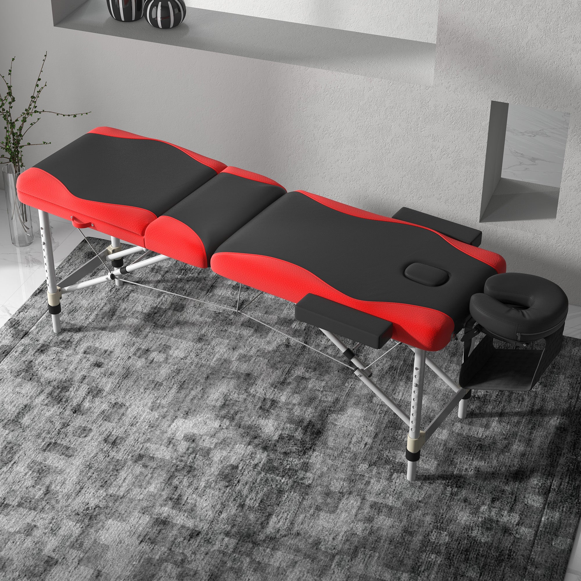 HOMCOM Foldable Massage Table Professional Salon SPA Facial Couch Bed Black and Red - North Peak Garden Furniture