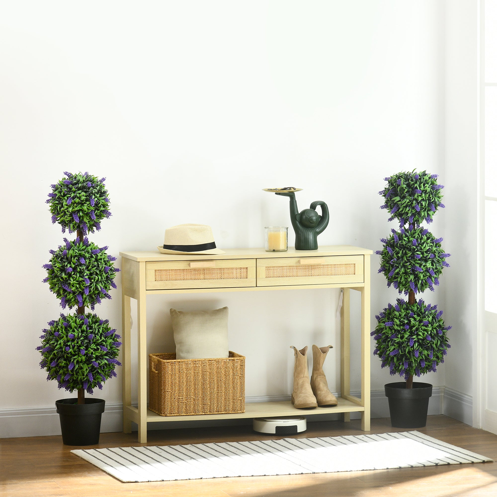 HOMCOM Set of 2 Artificial Plants, Lavender Flowers Ball Trees with Pot, for Home Indoor Outdoor Decor, 110cm - North Peak Garden Furniture