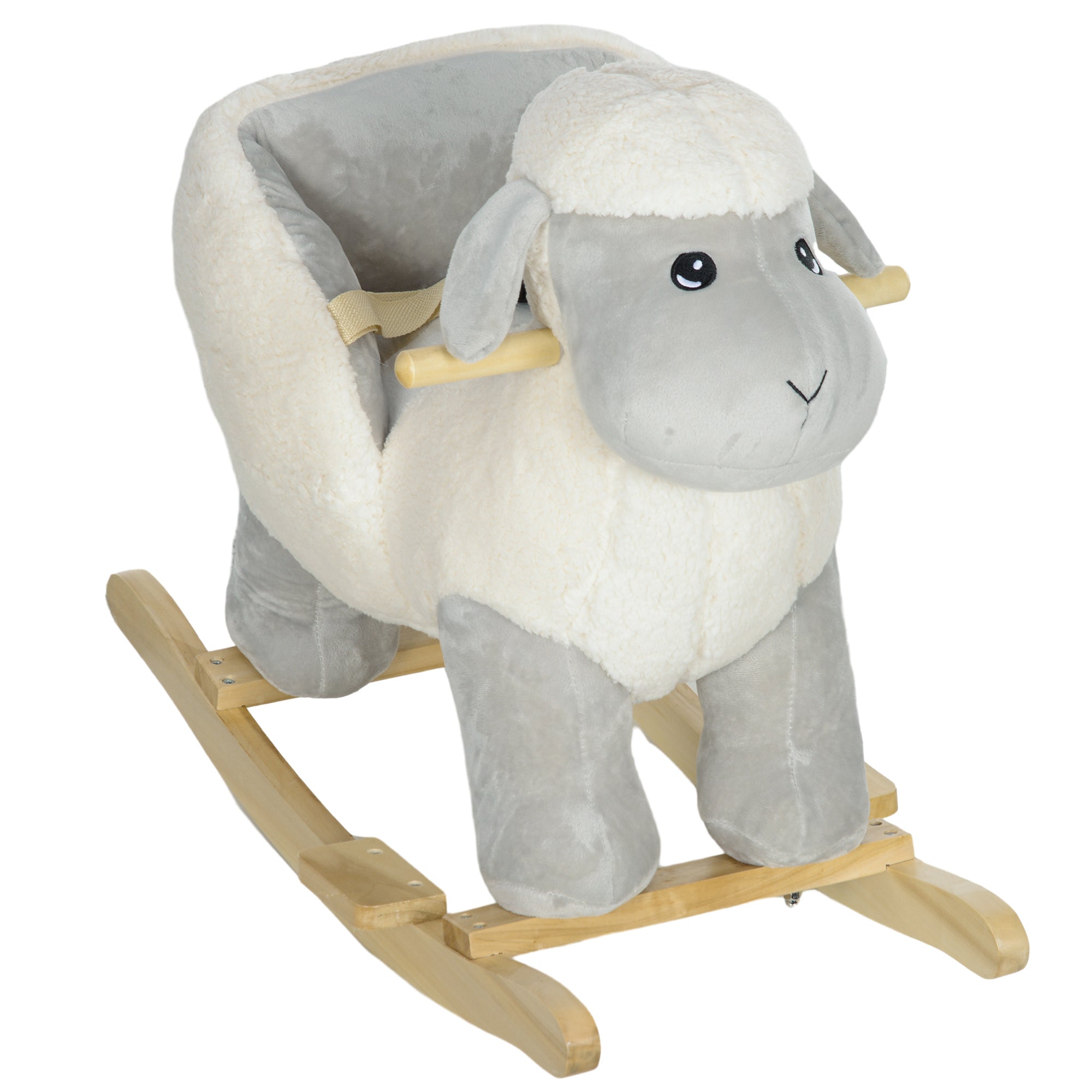AIYAPLAY Rocking Horse, Ride on Lamb with Safety Belt, Sound, for Ages 1-3 Years, Grey - North Peak Garden Furniture