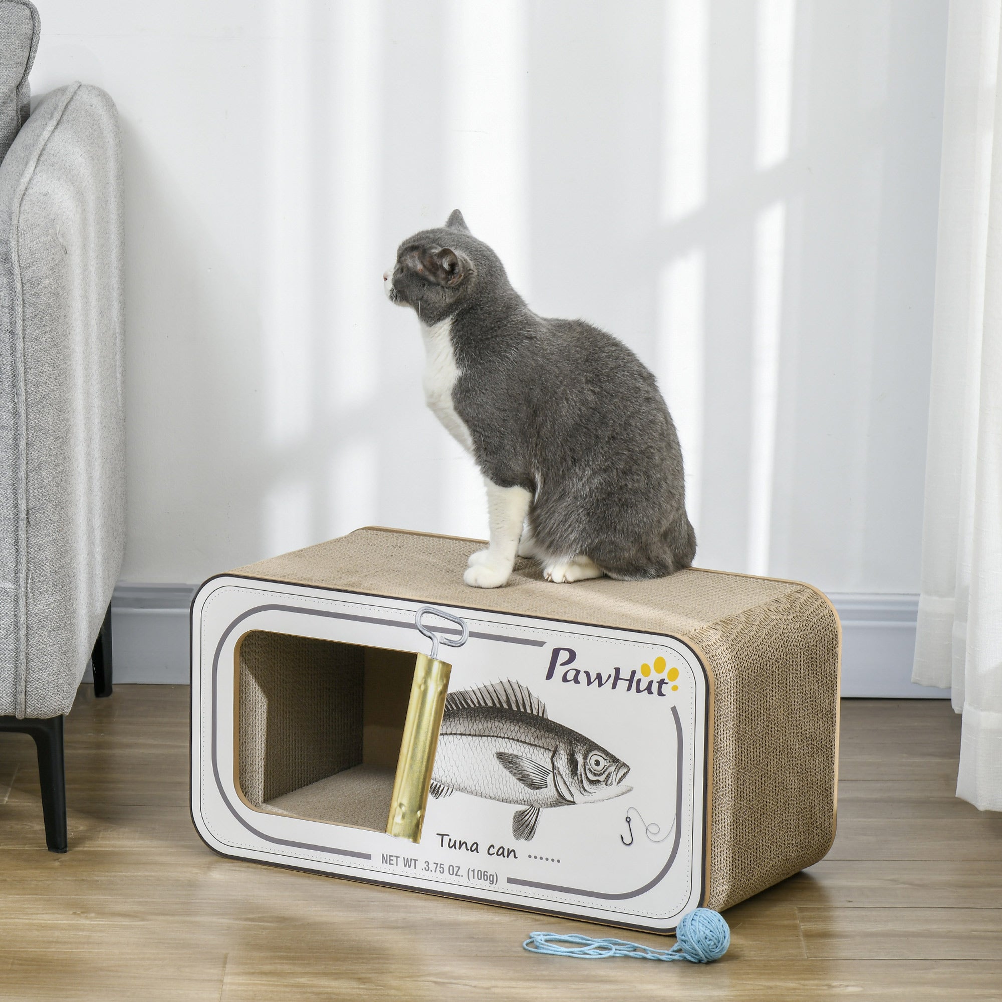 PawHut 2 in 1 Cat Scratching Board, Cardboard Cat House with Catnip, Canned Tuna Design - North Peak Garden Furniture