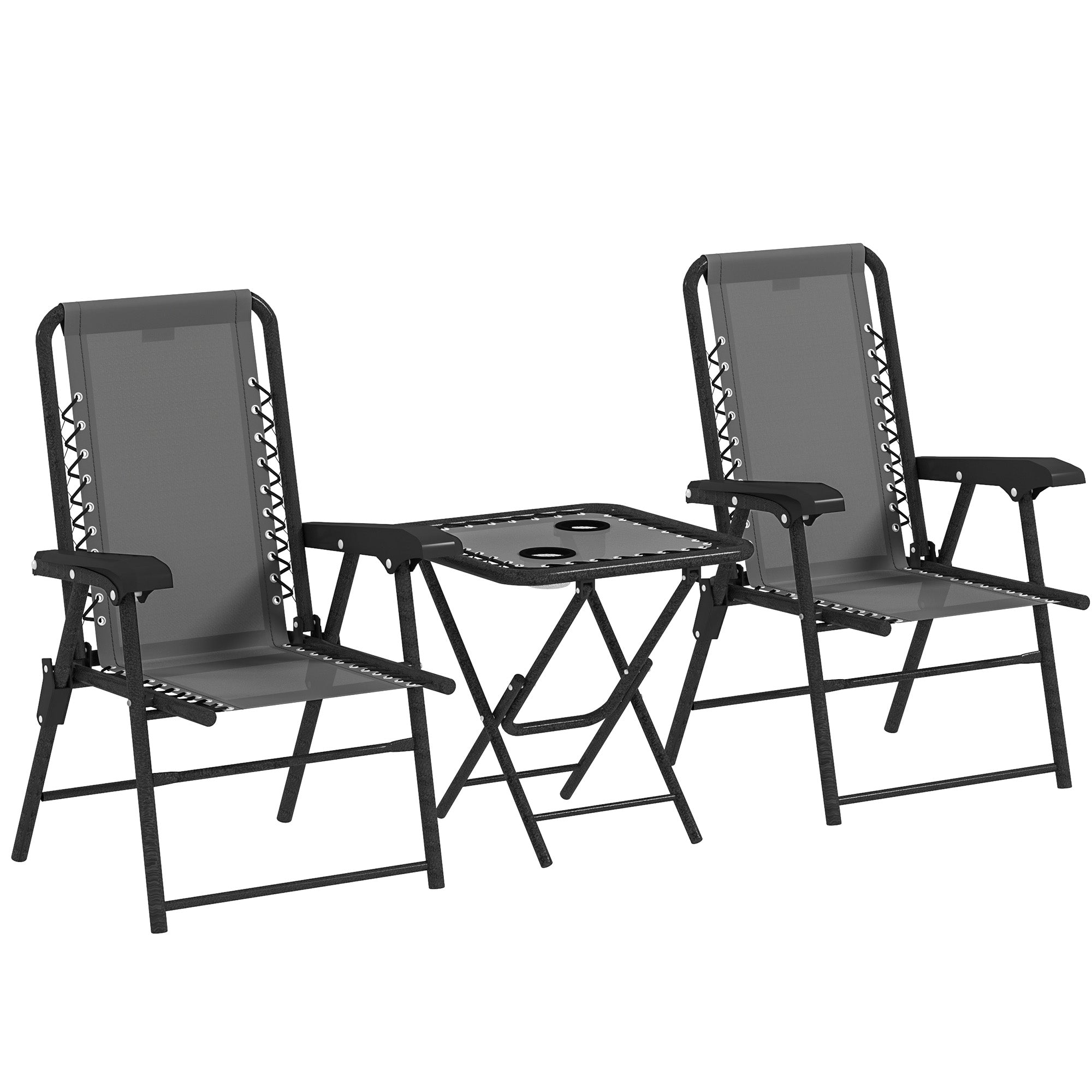 Outsunny Three-Piece Garden Table and Chair Set - Dark Grey - North Peak Garden Furniture