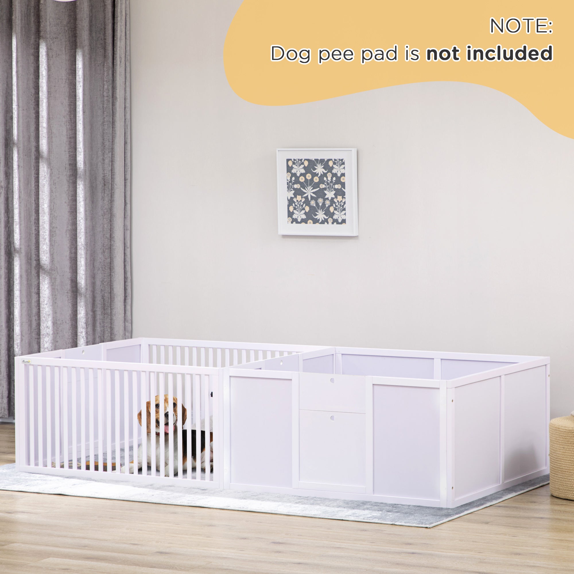 PawHut 7 Panels Playpen with 3 Doors for Baby Dogs, Two-Room Design Puppy Whelping Box - White - North Peak Garden Furniture