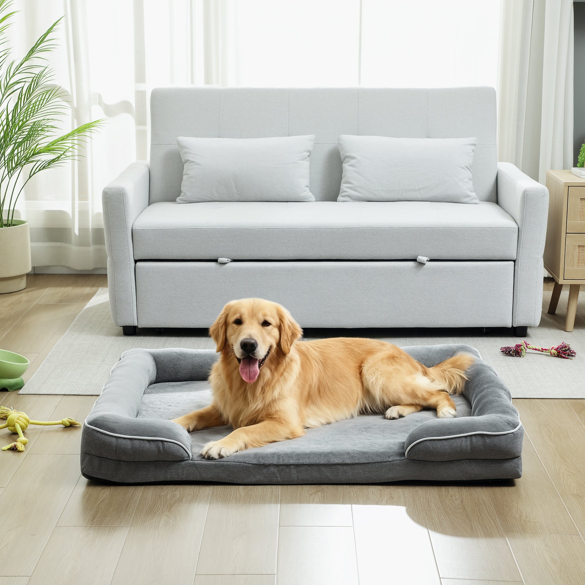 PawHut Dog Sofa Bed, Washable Pet Bed with Removable Cover and Non-Slip Bottom for Small, Medium and Large Dogs, Grey