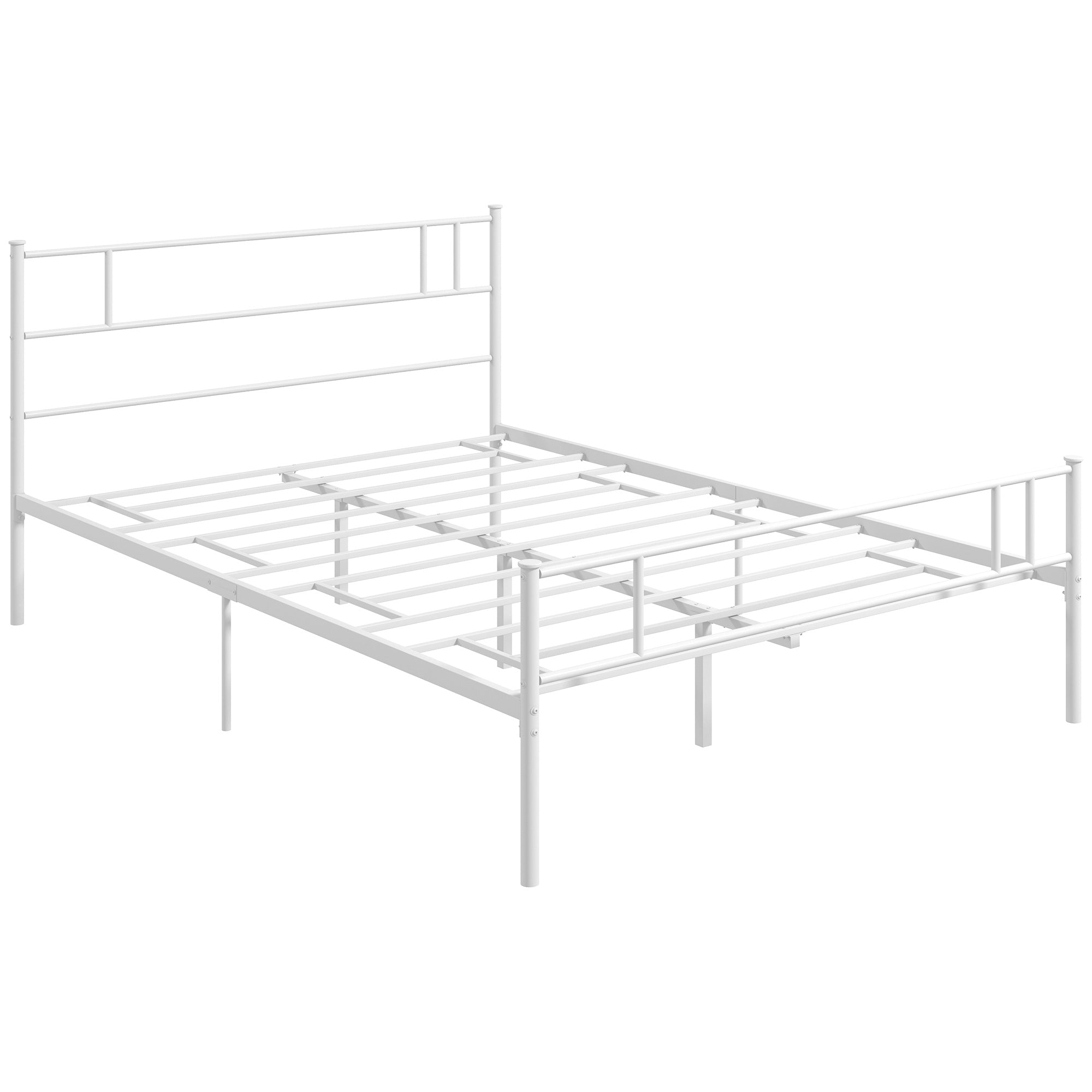 HOMCOM Double Metal Bed Frame Solid Bedstead Base with Headboard and Footboard, Metal Slat Support and Underbed Storage Space, Bedroom Furniture, White - North Peak Garden Furniture