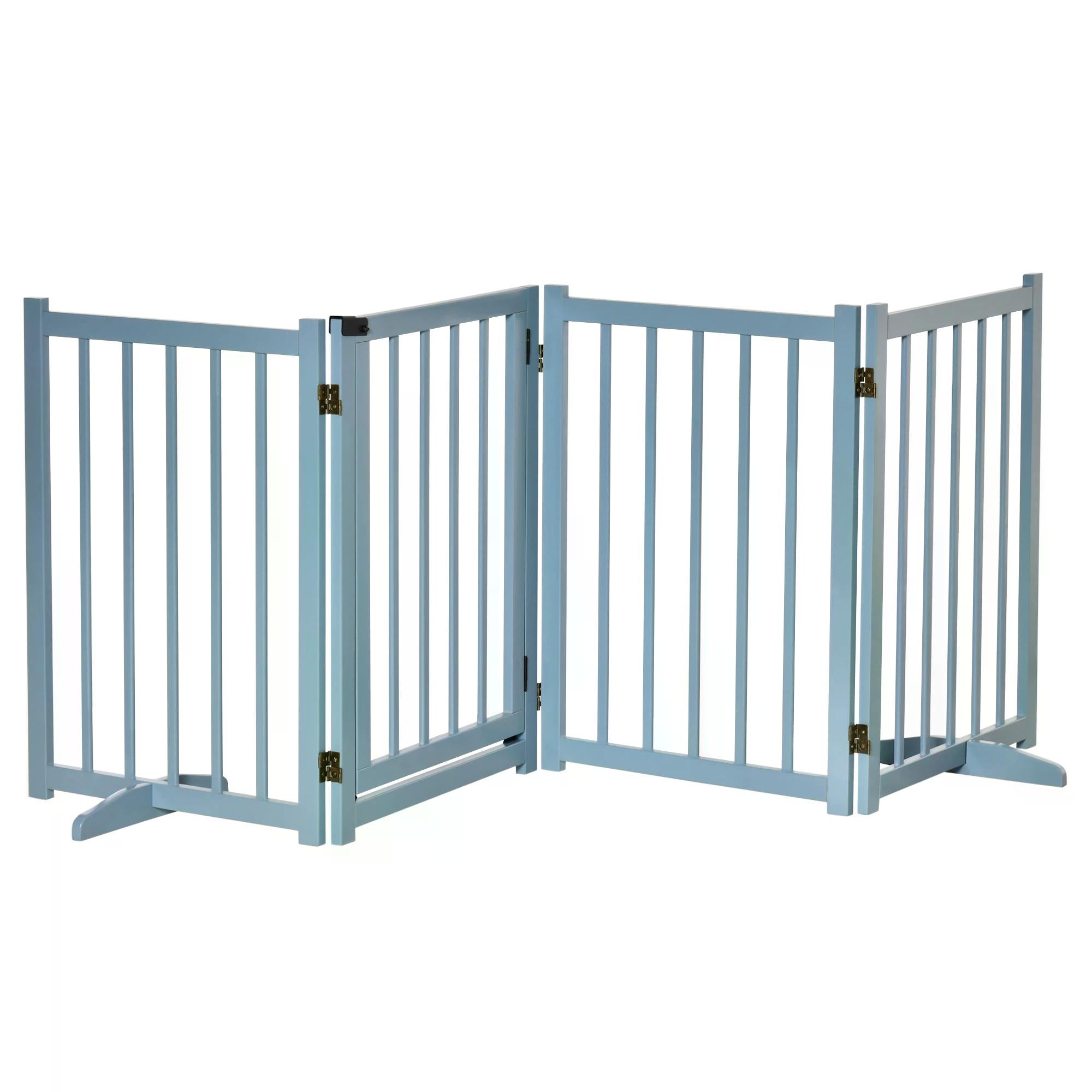 PawHut Pet Gate Wooden Foldable Dog Safety Barrier w/ 4 Panels for Small and Medium Dogs Blue - North Peak Garden Furniture