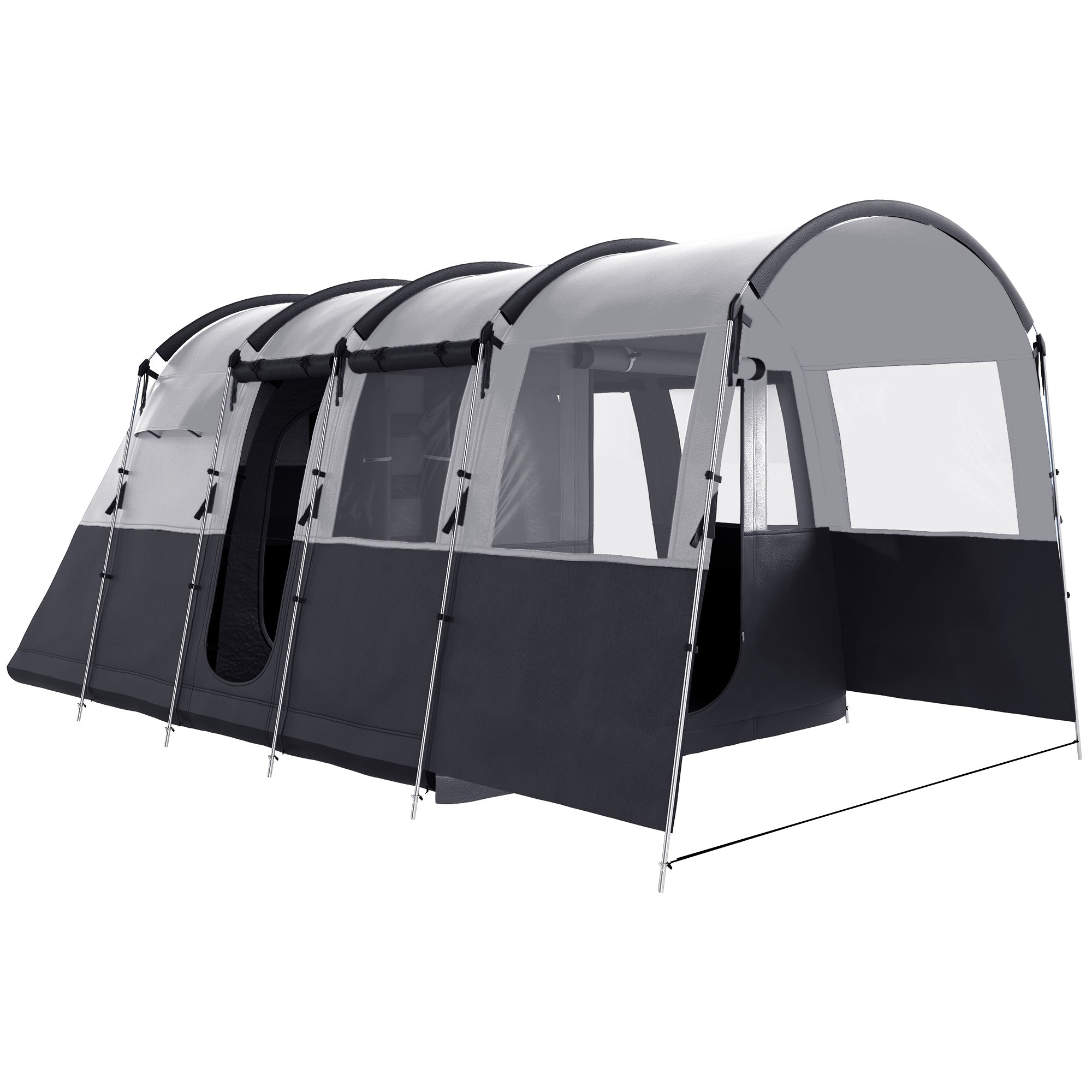 Outsunny 8-Person Camping Tent, Waterproof Family Tent, Tunnel Design, 4 Large Windows, Sleeping Cabins 3000mm Water Column Grey - North Peak Garden Furniture