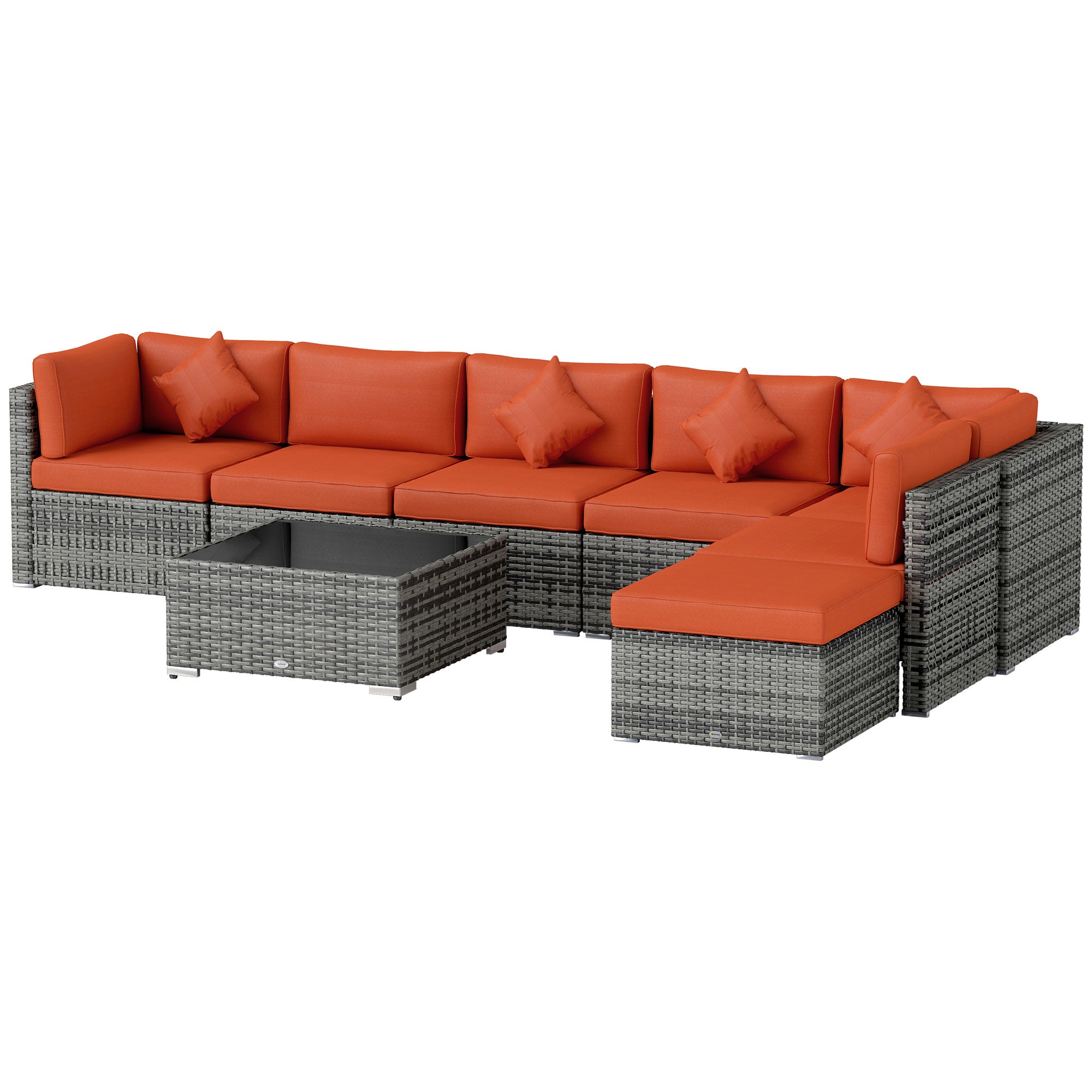 Outsunny Eight-Piece Rattan Sofa Set - Orange/Grey - North Peak Garden Furniture