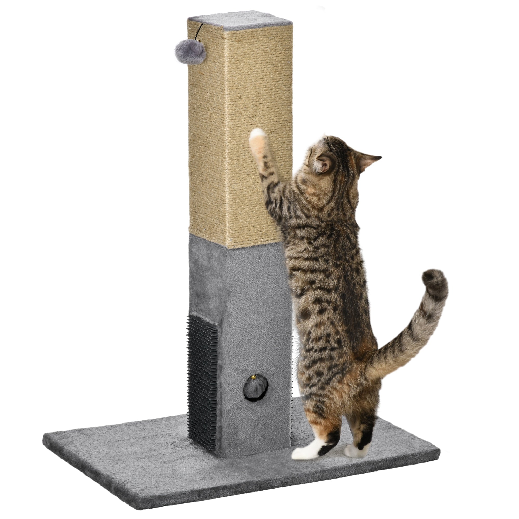 PawHut Cat Tree Scratching Post for Indoor Cats 79cm Jute Scratcher Climber w/ Carpet Base Dangling Toy – Grey - North Peak Garden Furniture