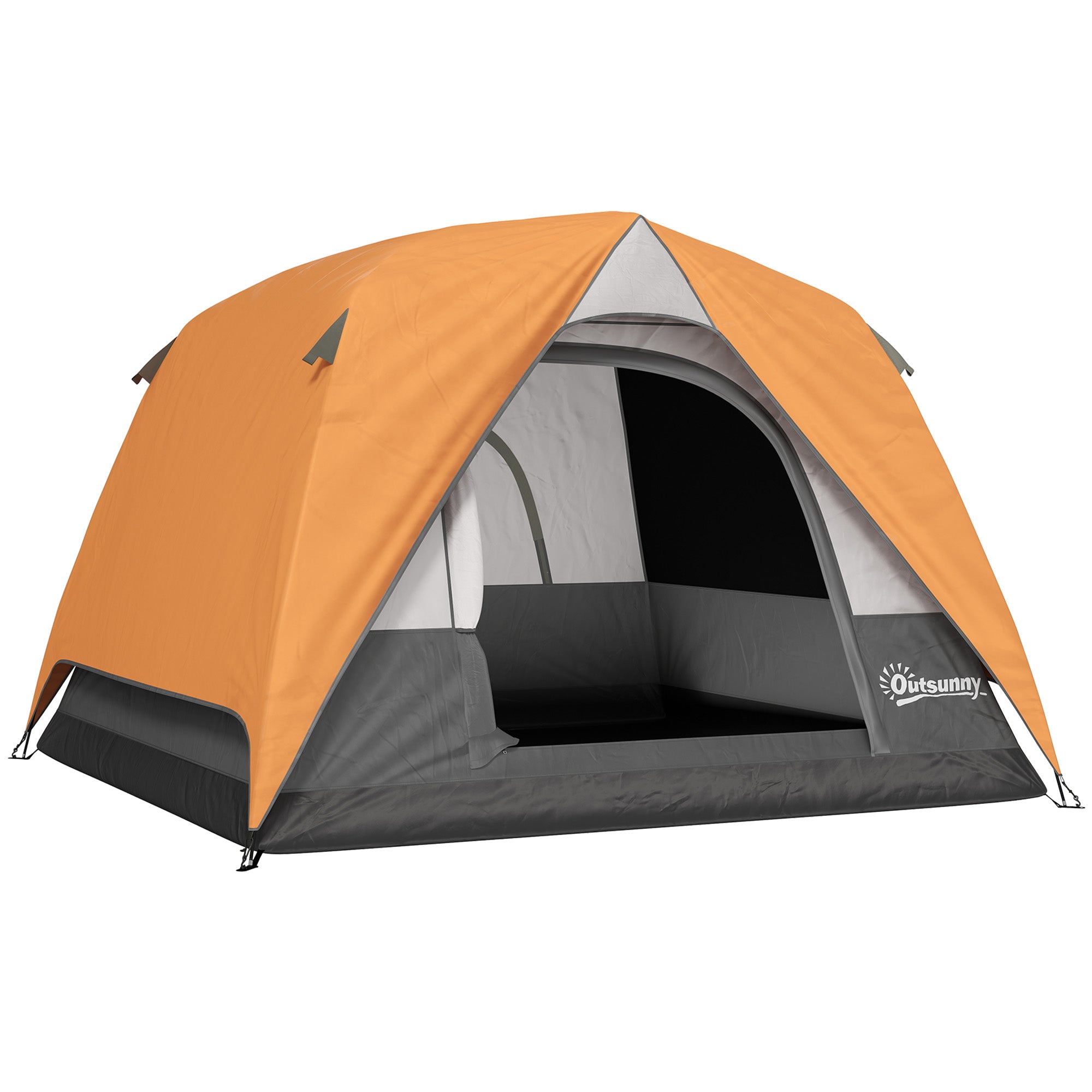 Outsunny 3-4 Person Camping Tent, Easy Set Up Waterproof Dome Tent with Sewn-in Groundsheet, Mesh Windows, Pocket and Hook for Camping, Hiking, Backpacking, Orange and Grey - North Peak Garden Furniture