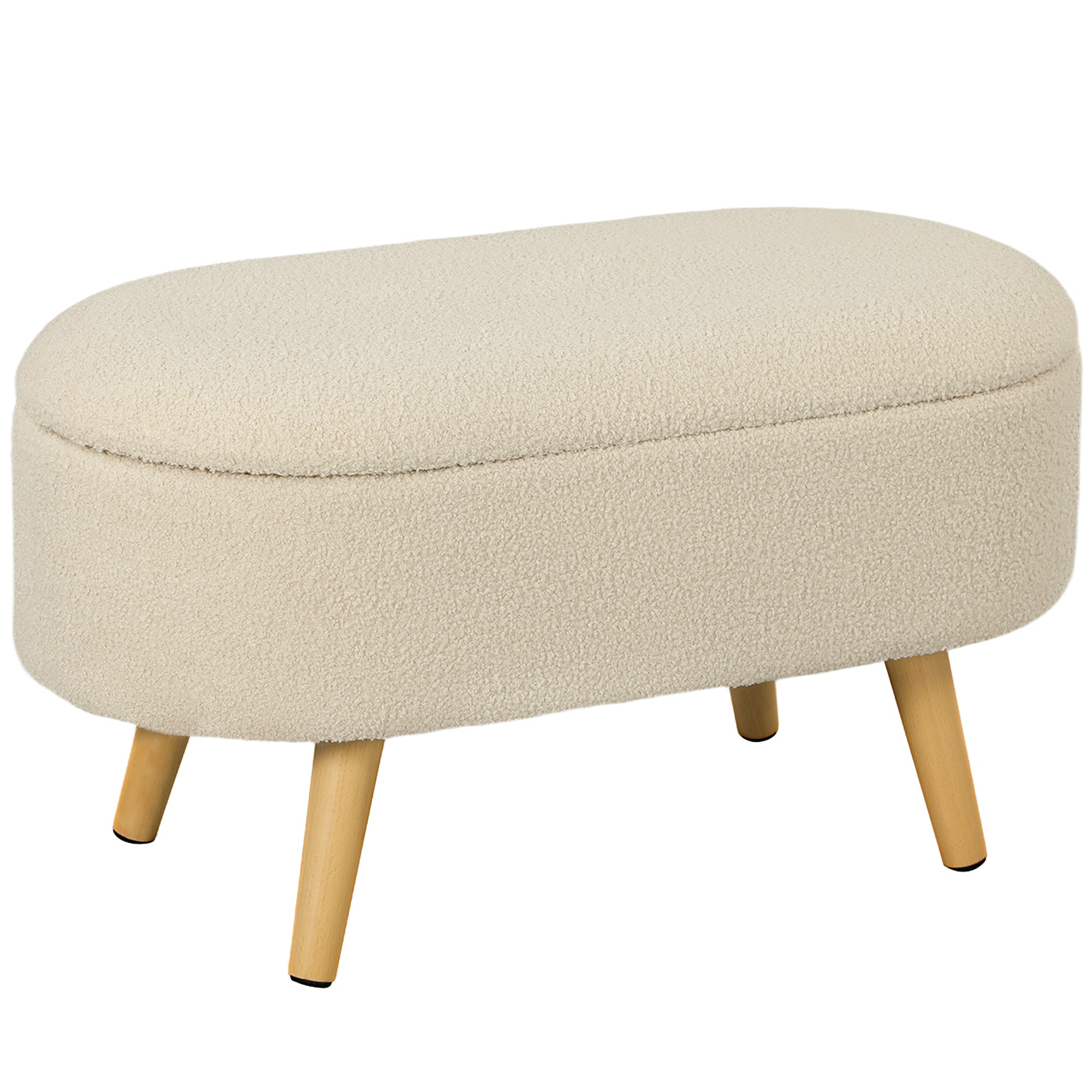 HOMCOM Teddy Fleece Storage Ottoman - Cream White - North Peak Garden Furniture