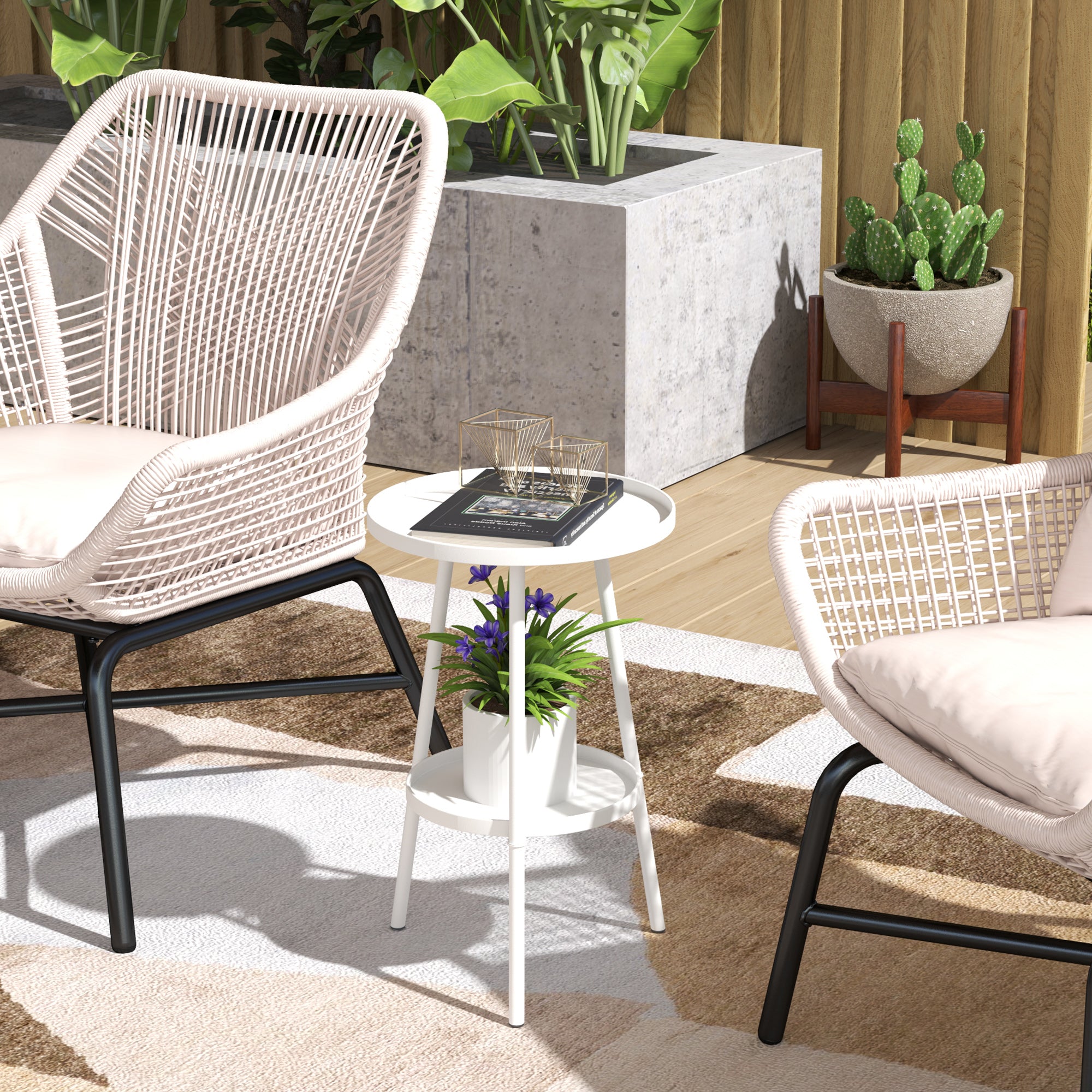 Outsunny Two-Tier Metal Garden Table - White