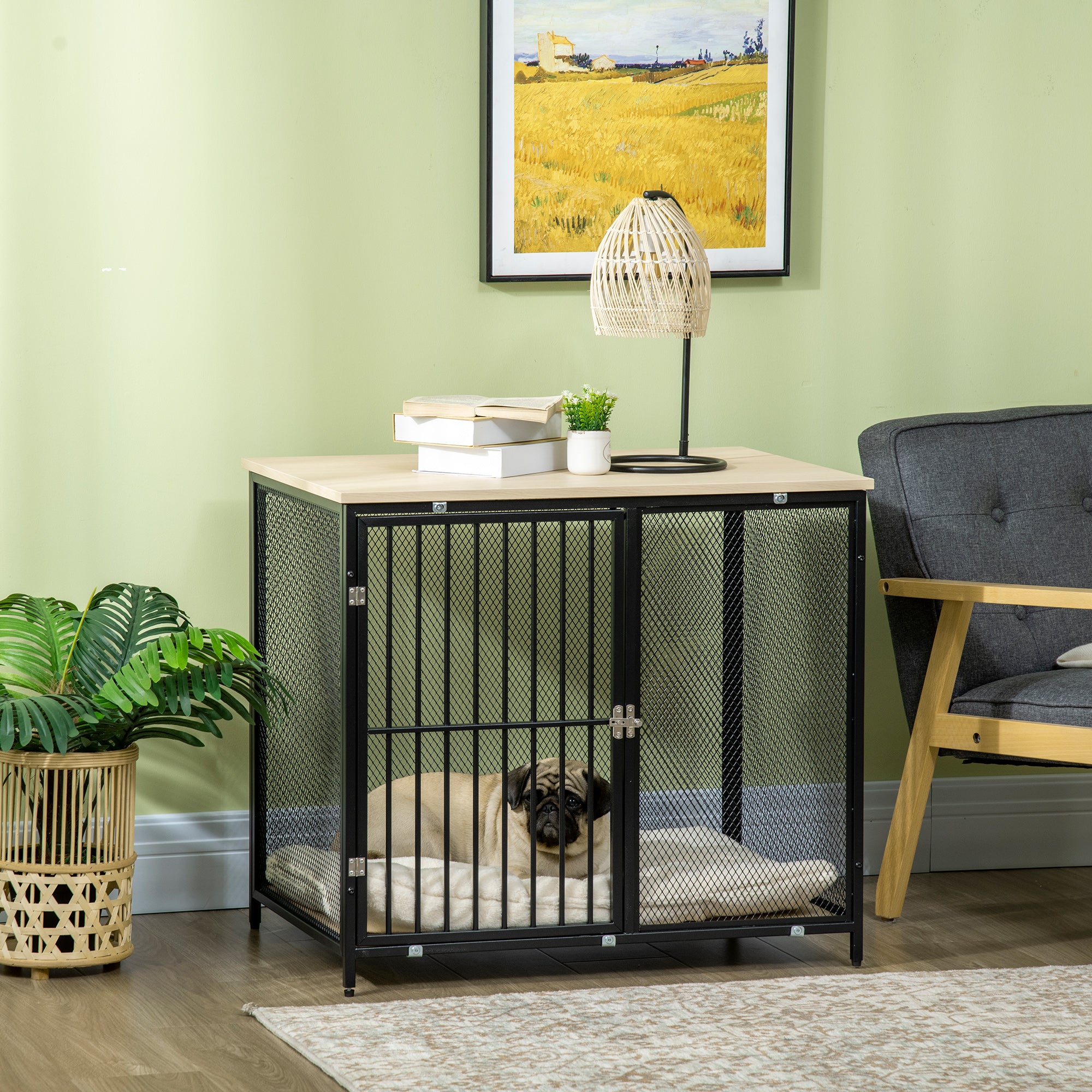 PawHut Dog Cage Side Table, with Cushion, for Small and Medium Dogs - North Peak Garden Furniture