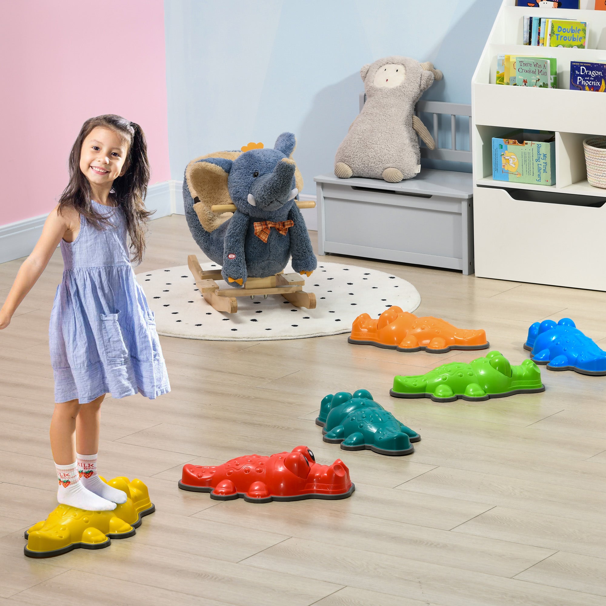 ZONEKIZ 6PCs Kids Stepping Stones, Crocodile-Designed Sensory Toys, with Anti-Slip Edge Balance River Stones - North Peak Garden Furniture