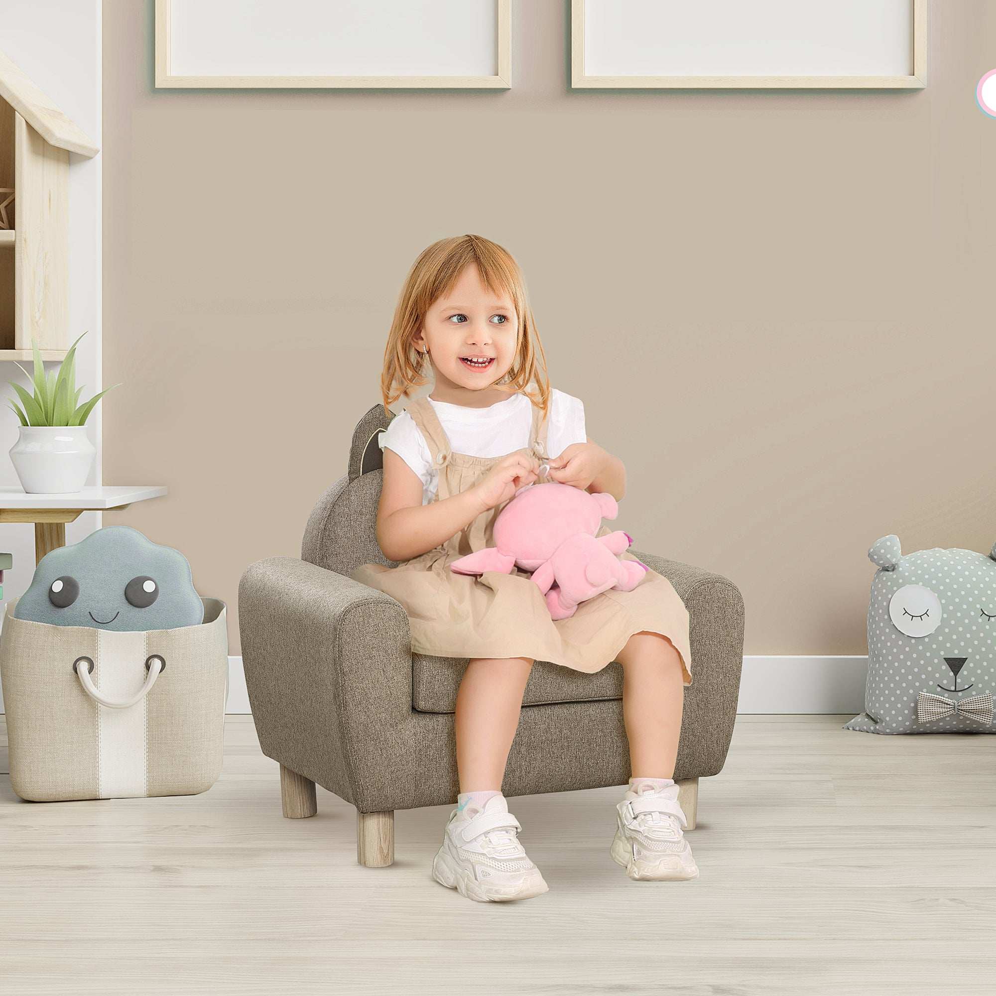 HOMCOM Kids Sofa Toddler Chair Children Armchair for Preschool Bedroom Playroom with Ear Modeling Wood Brown - North Peak Garden Furniture