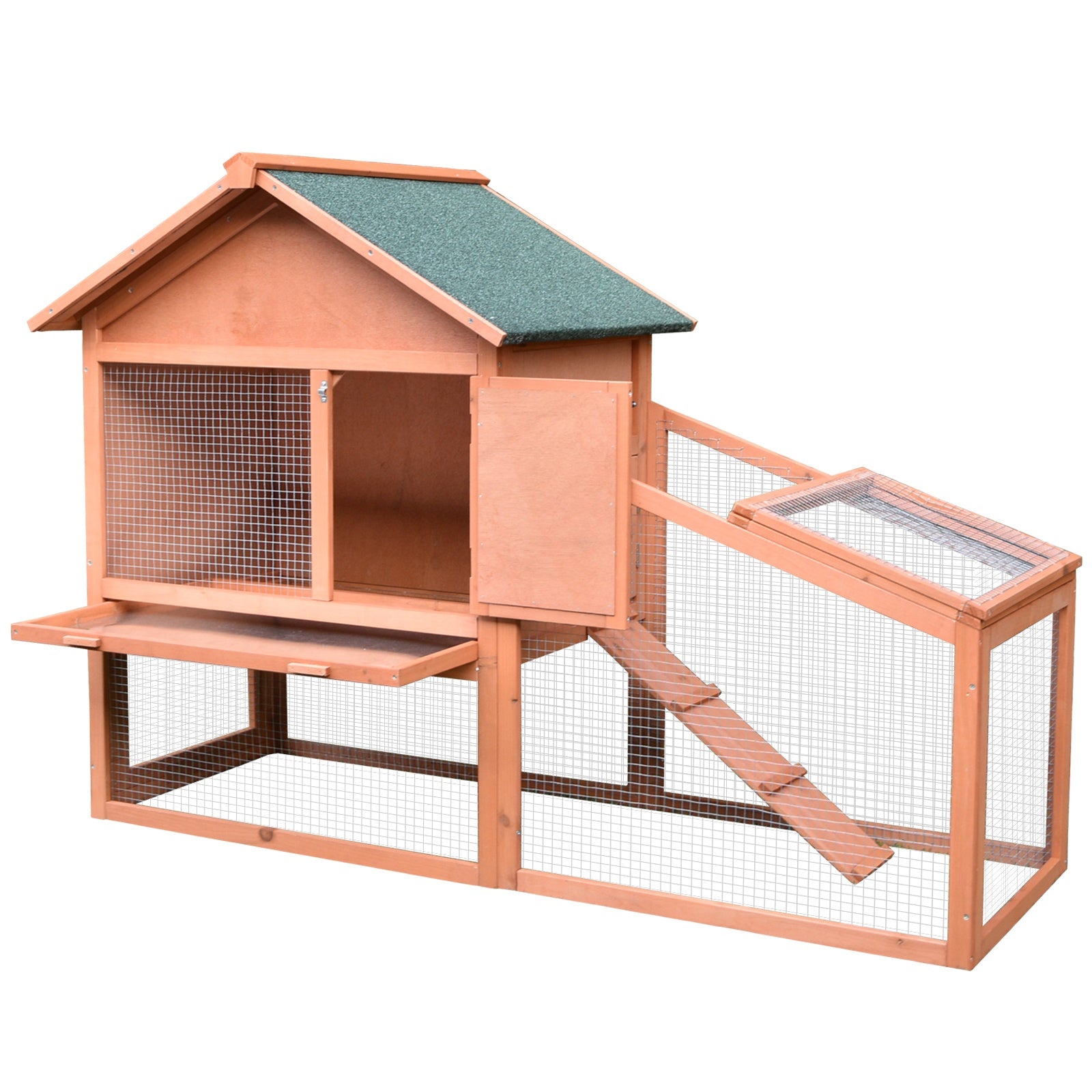 PawHut Small Animal Two-Level Fir Wood Guinea Pigs Hutches w/ Slide Out Tray Red/Brown - North Peak Garden Furniture