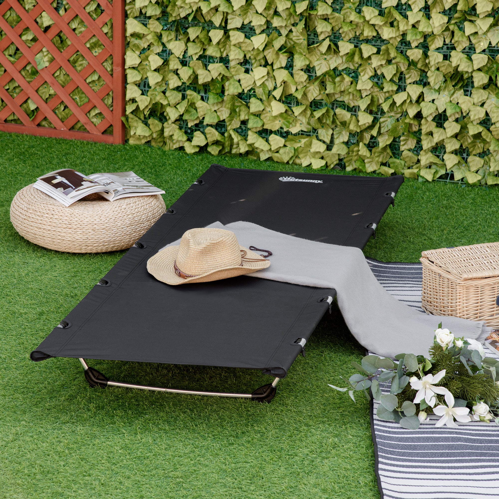 Outsunny Lightweight Camping Bed, Aluminium Portable Camp Cot Sleeping Bed w/ Strong Support 150kg and Carry Bag for Adults Outdoor Overnighter Camping, Hiking, Travel, RV - North Peak Garden Furniture