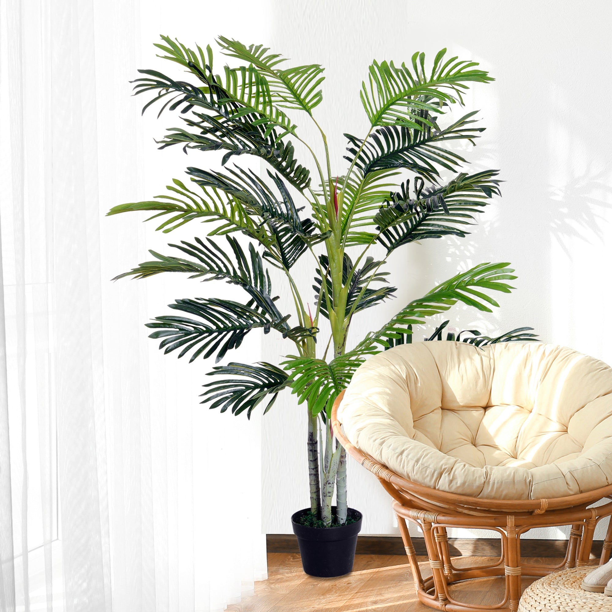 Outsunny Artificial Tree, 150cm Tropical Palm Tree, Fake Plants in Pots, Faux Green Plant for Indoor Outdoor Home Office Living Room Decoration - North Peak Garden Furniture