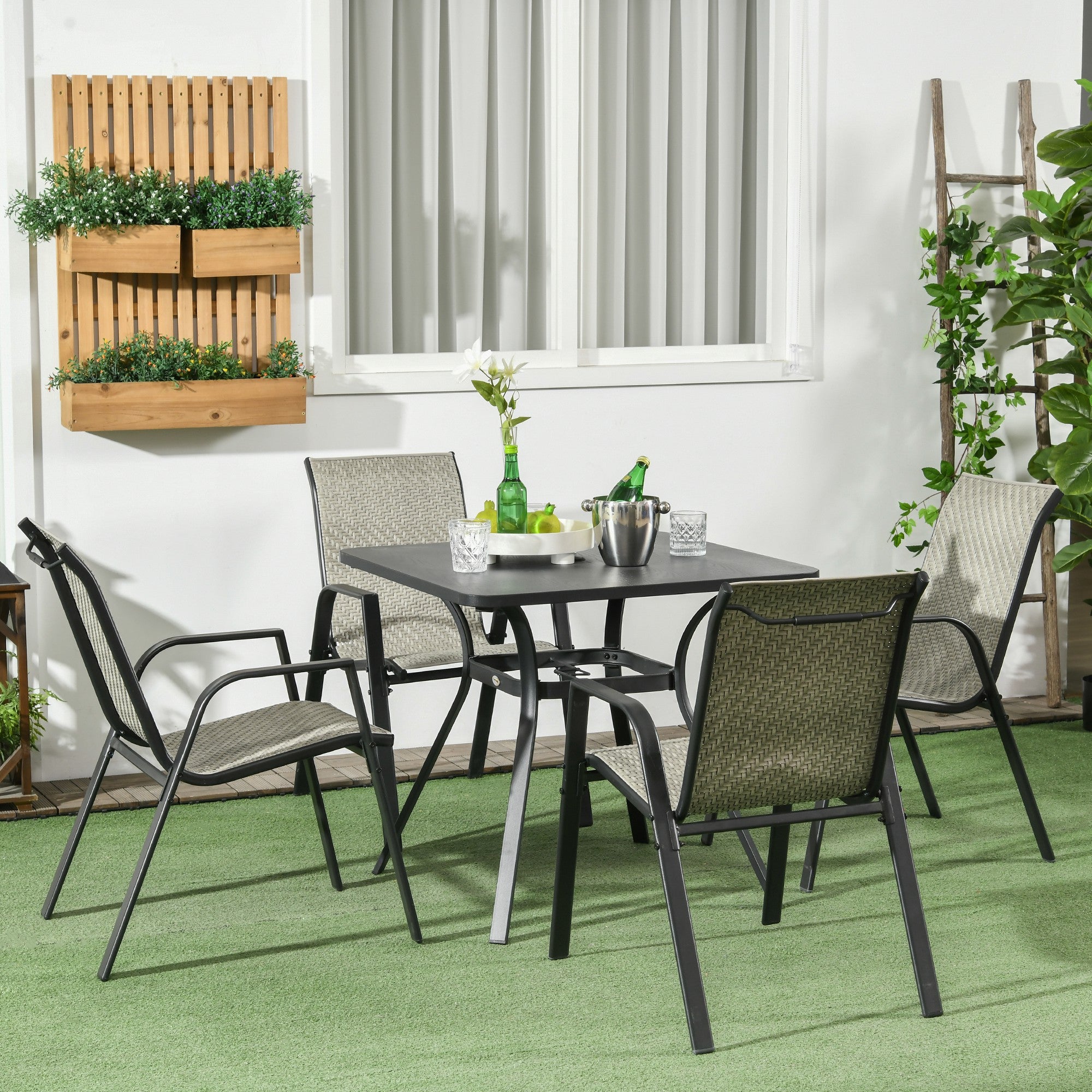 Outsunny Four-Piece Stacking Rattan Garden Seat Set - Mixed Grey - North Peak Garden Furniture