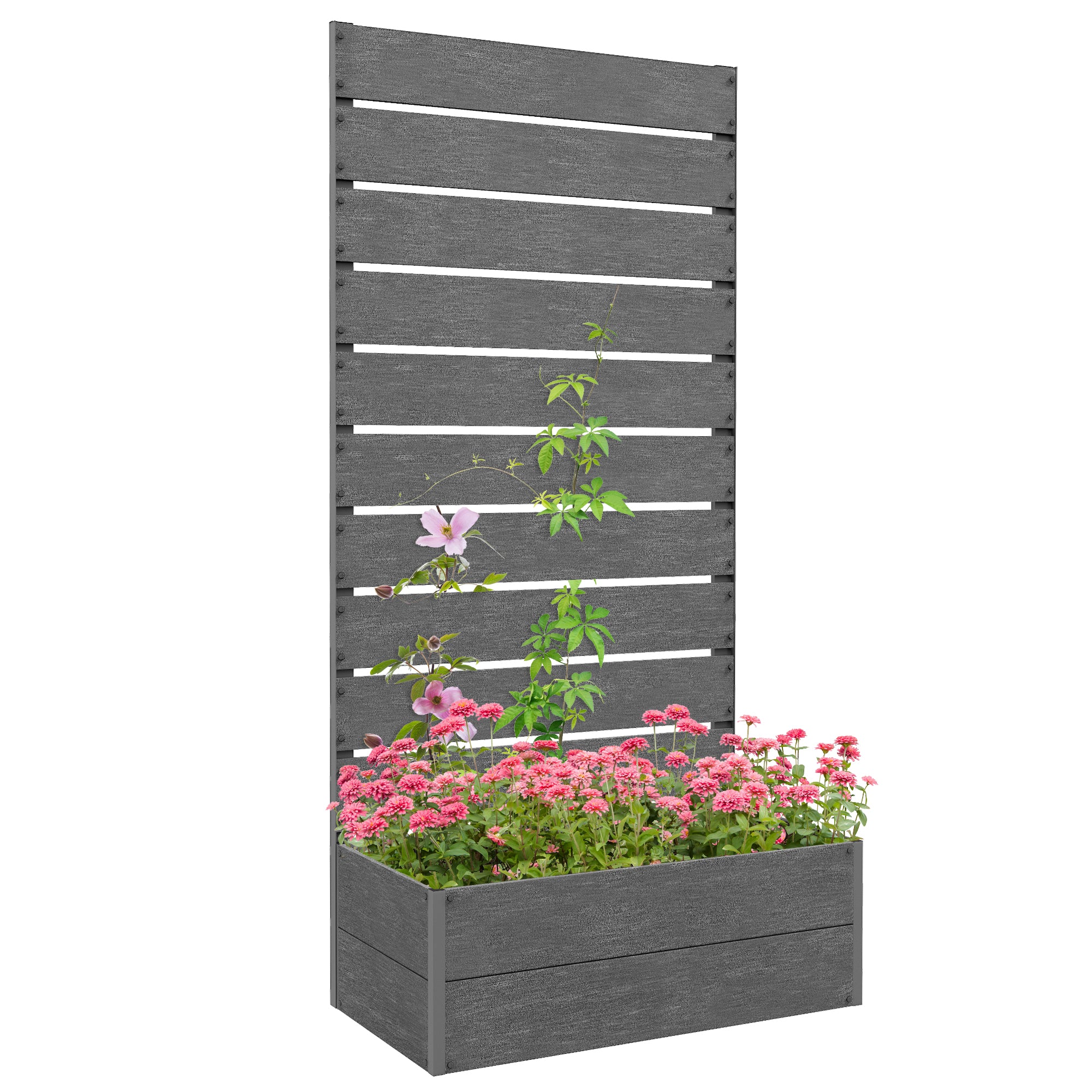 Outsunny 34 x 69.5cm Garden Planter Box, with Back Trellis - Grey - North Peak Garden Furniture