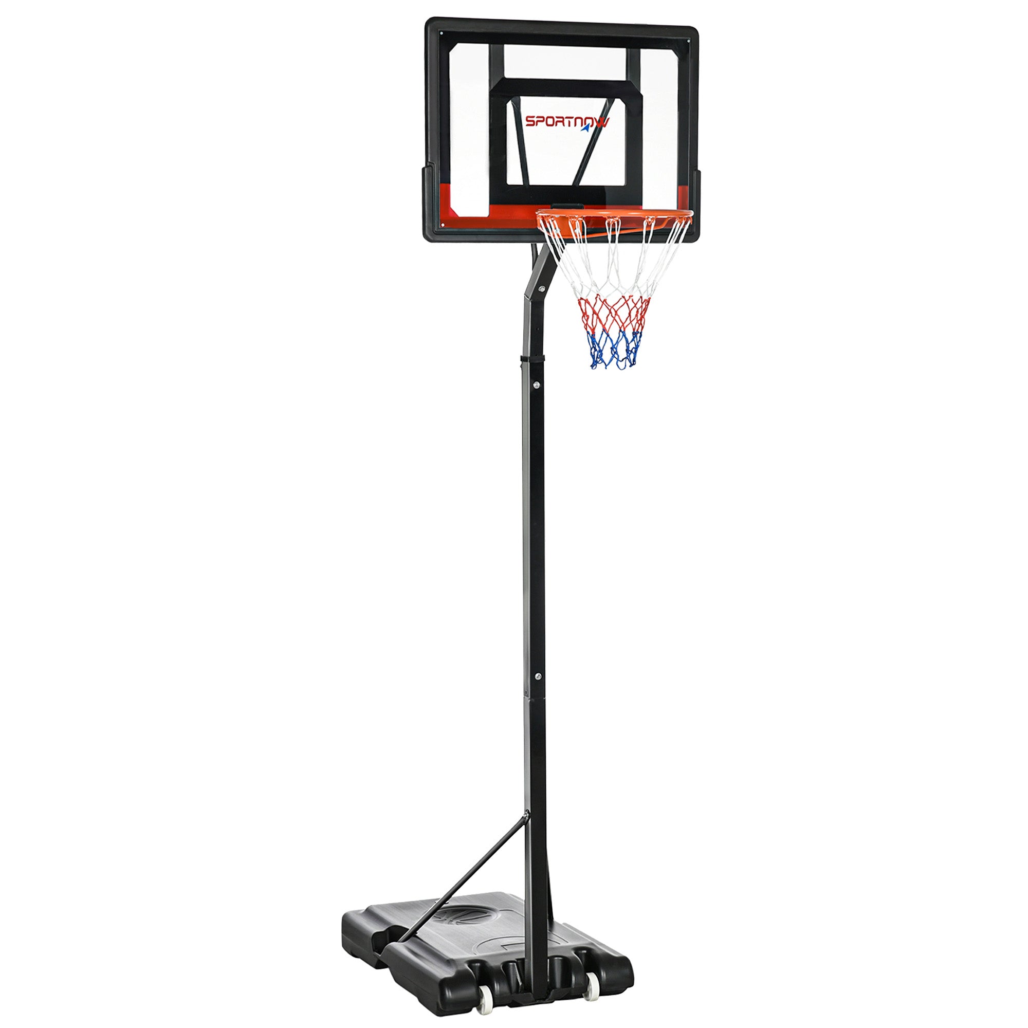 SPORTNOW 2.1-2.6m Adjustable Basketball Hoop and Basketball Stand w/ Backboard and Weighted Base, Portable on Wheels, Black - North Peak Garden Furniture